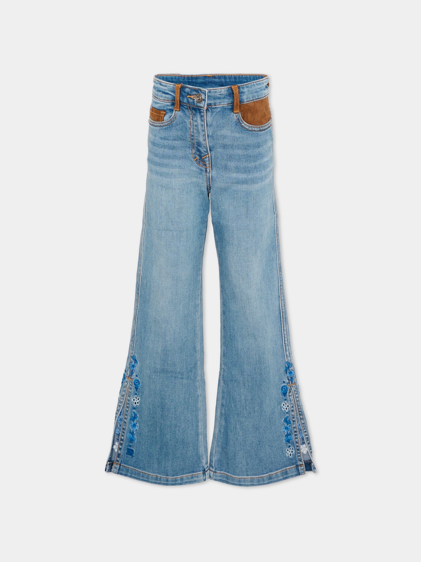 Jeans denim per bambina con ricami,Ermanno Scervino Junior,Z9G402 - 7015 - 062S