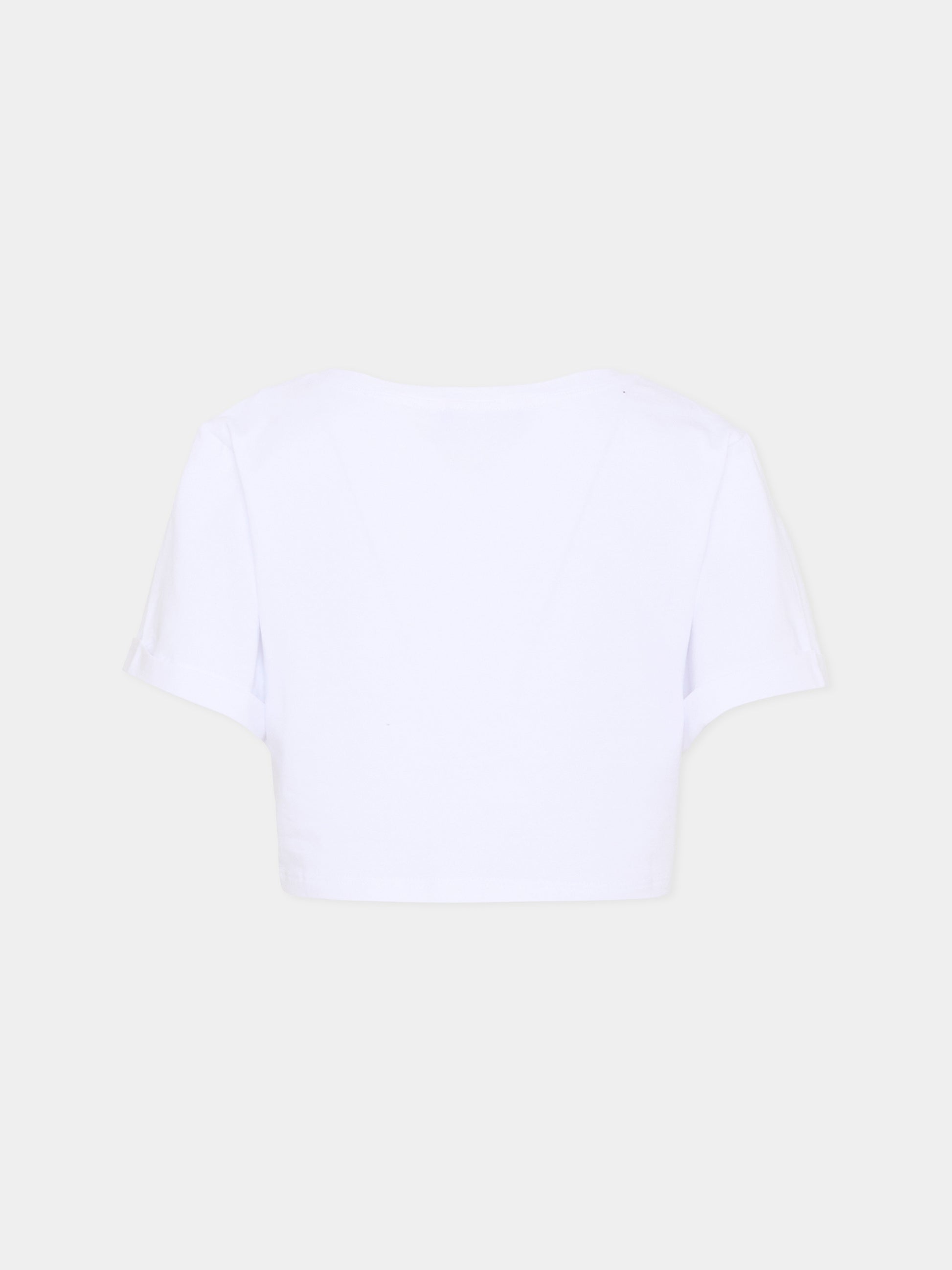 T-shirt crop bianca per bambina con logo e ricami,Ermanno Scervino Junior,Z1G609 - 7201 - 0099