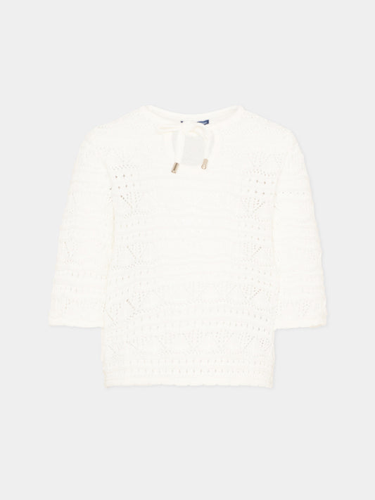 Maglione avorio crochet per bambina,Ermanno Scervino Junior,Z9G604 - 7085 - 0001