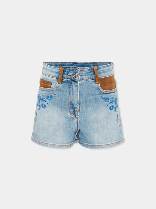 Shorts denim per bambina con ricami,Ermanno Scervino Junior,Z9G401 - 7015 - 062S