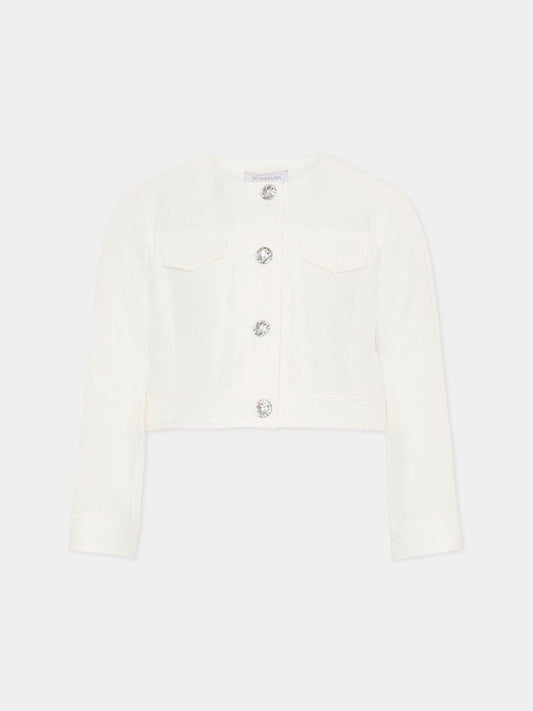 Giacca avorio per bambina con cristalli,Monnalisa,71G104 - 7124 - 0001