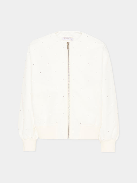 Bomber bianco per bambina con strass,Monnalisa,17G102 - 7021 - 0099