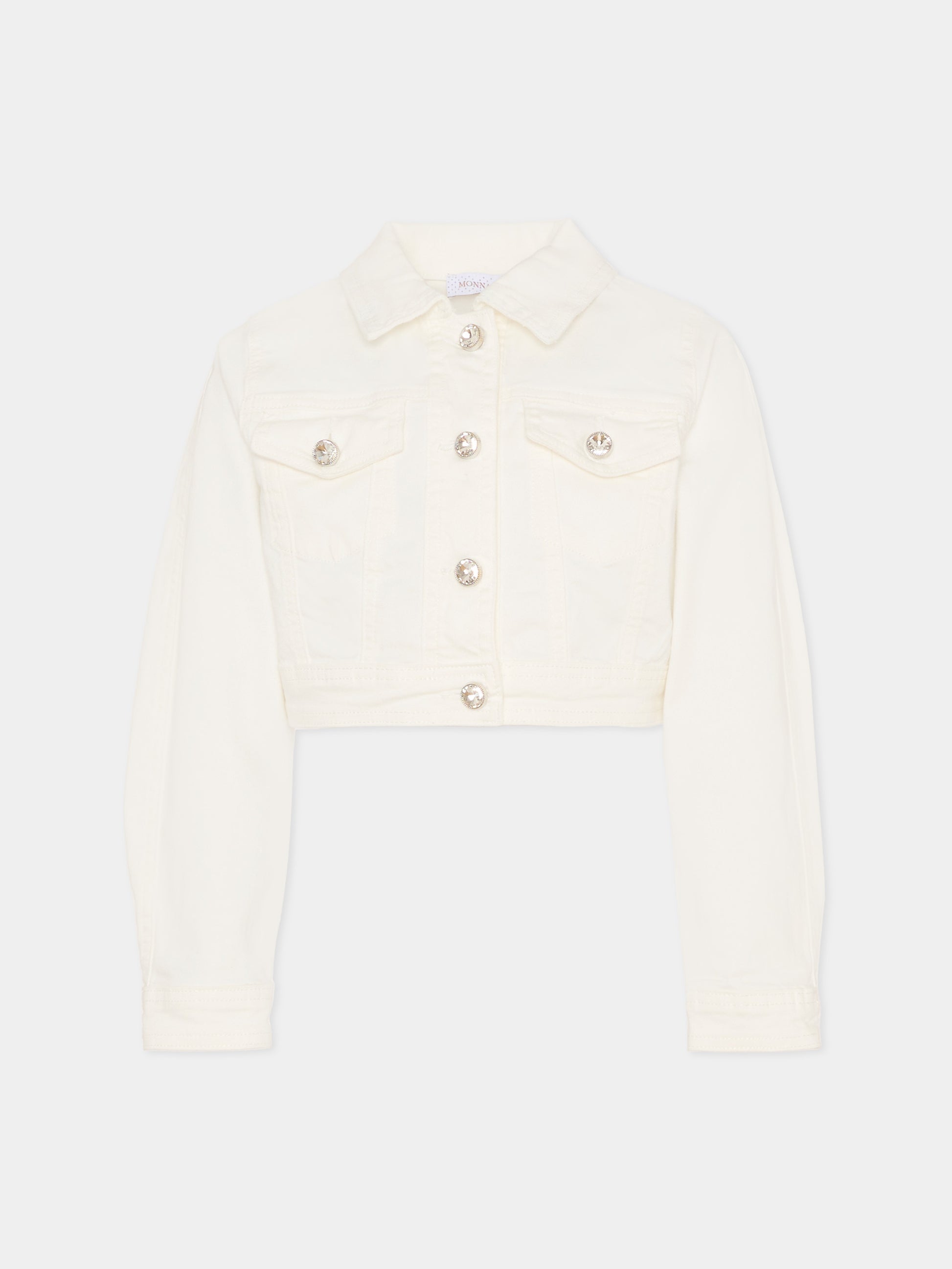 Giubbotto di jeans avorio per bambina con cristalli,Monnalisa,79G105NP - 7015 - 0001