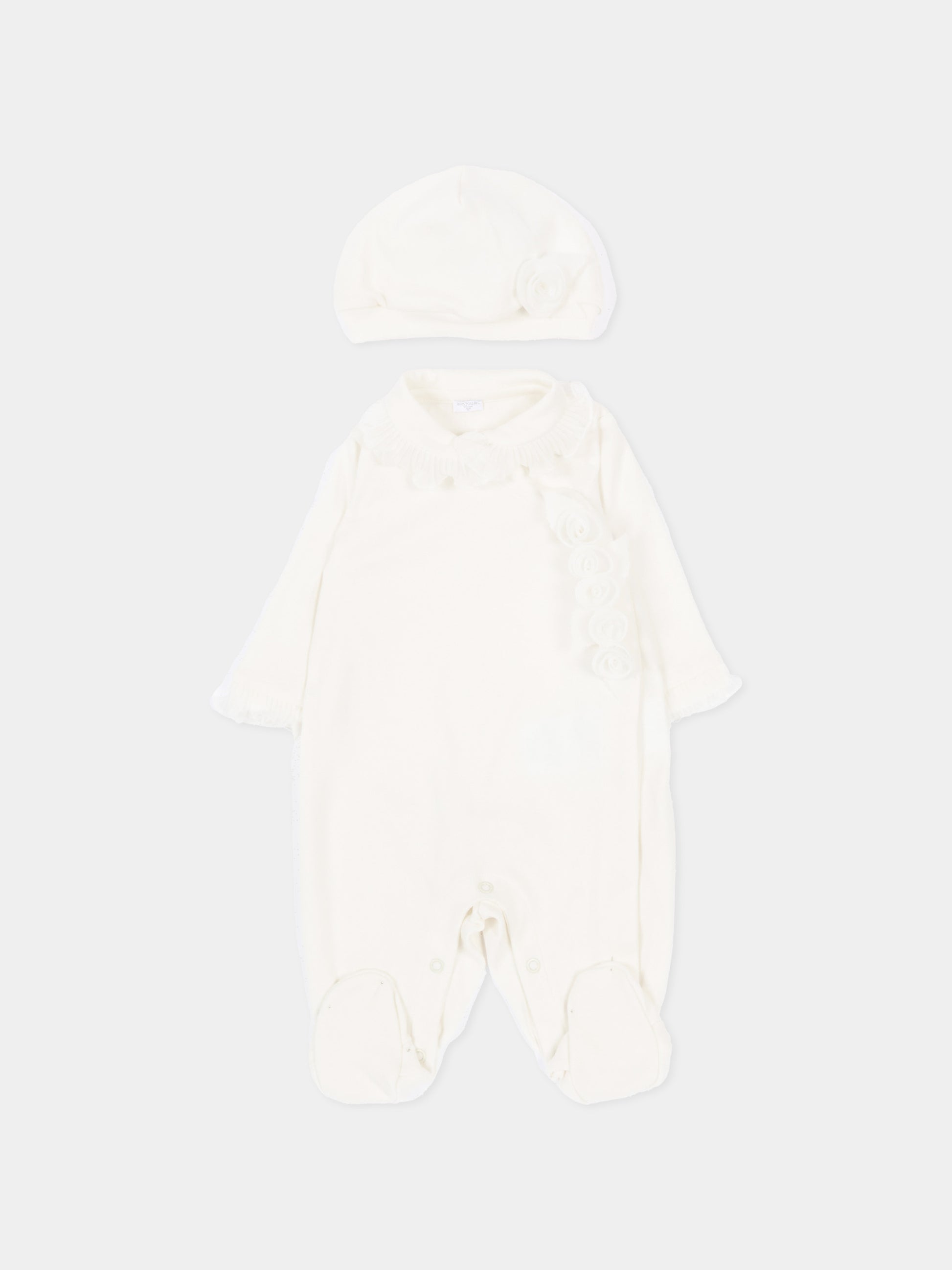 Set tutina bianco per neonata con fiori,Monnalisa,35G503 - 7010 - 0001
