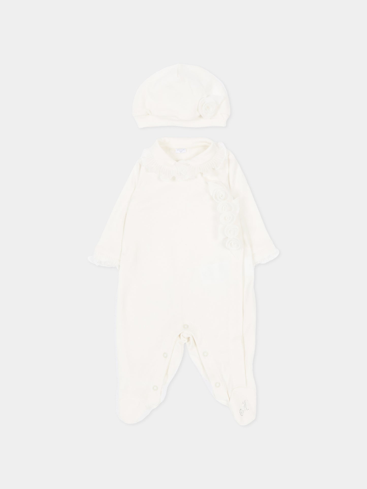 Set tutina bianco per neonata con fiori,Monnalisa,35G503 - 7010 - 0001