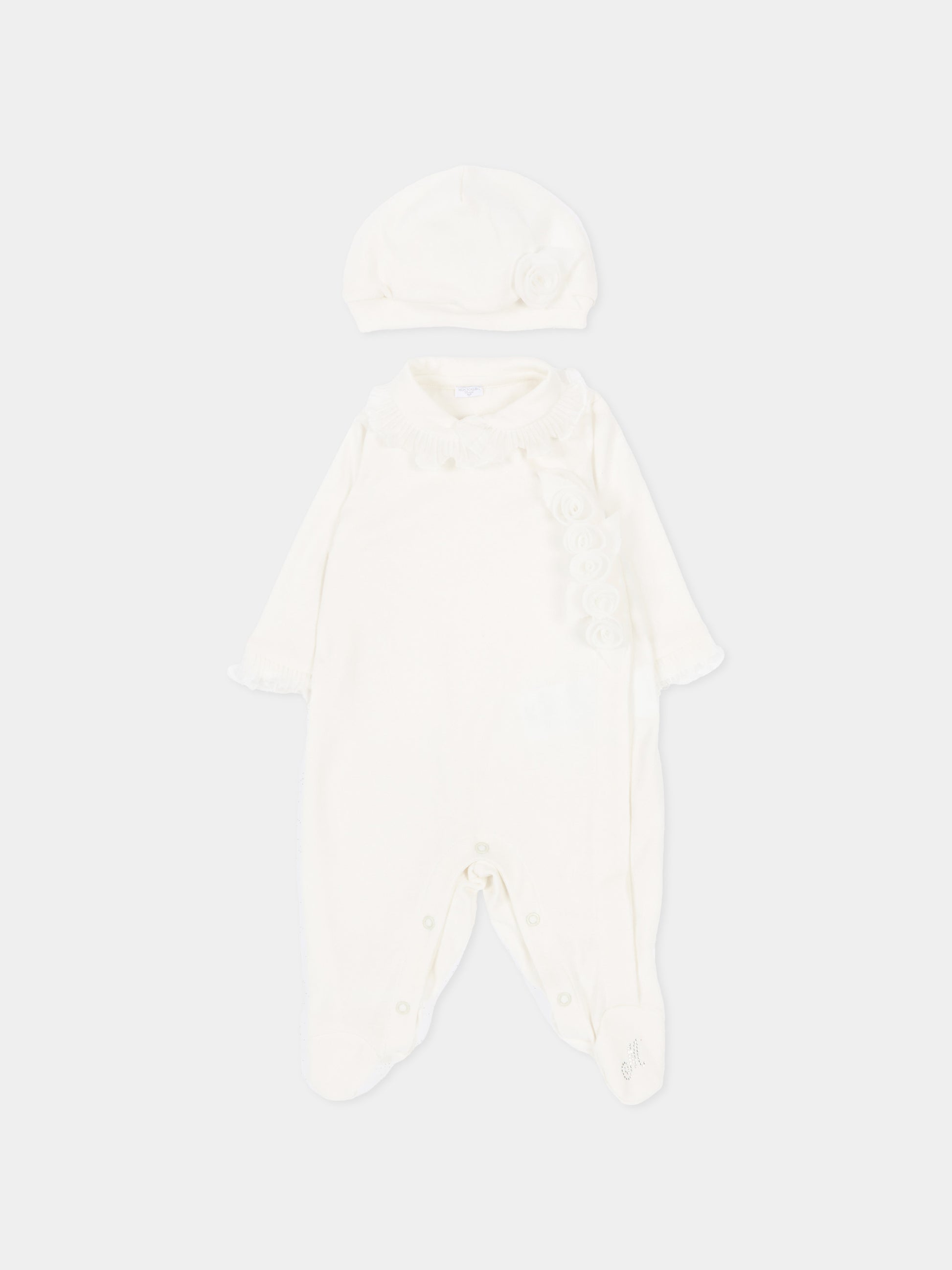 Set tutina bianco per neonata con fiori,Monnalisa,35G503 - 7010 - 0001