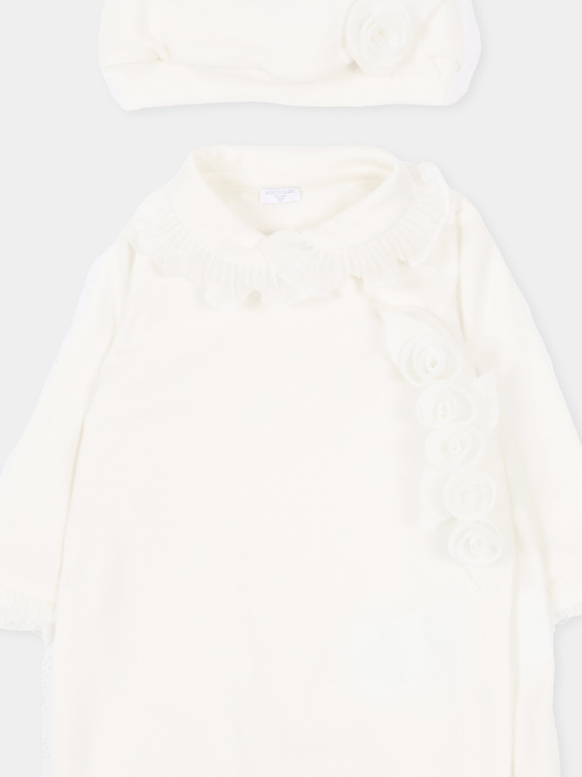 Set tutina bianco per neonata con fiori,Monnalisa,35G503 - 7010 - 0001