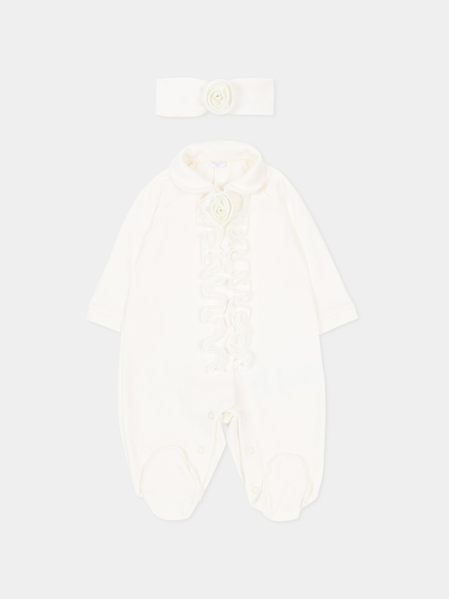 Set tutina bianco per neonata con rosa,Monnalisa,35G501 - 7010 - 0001