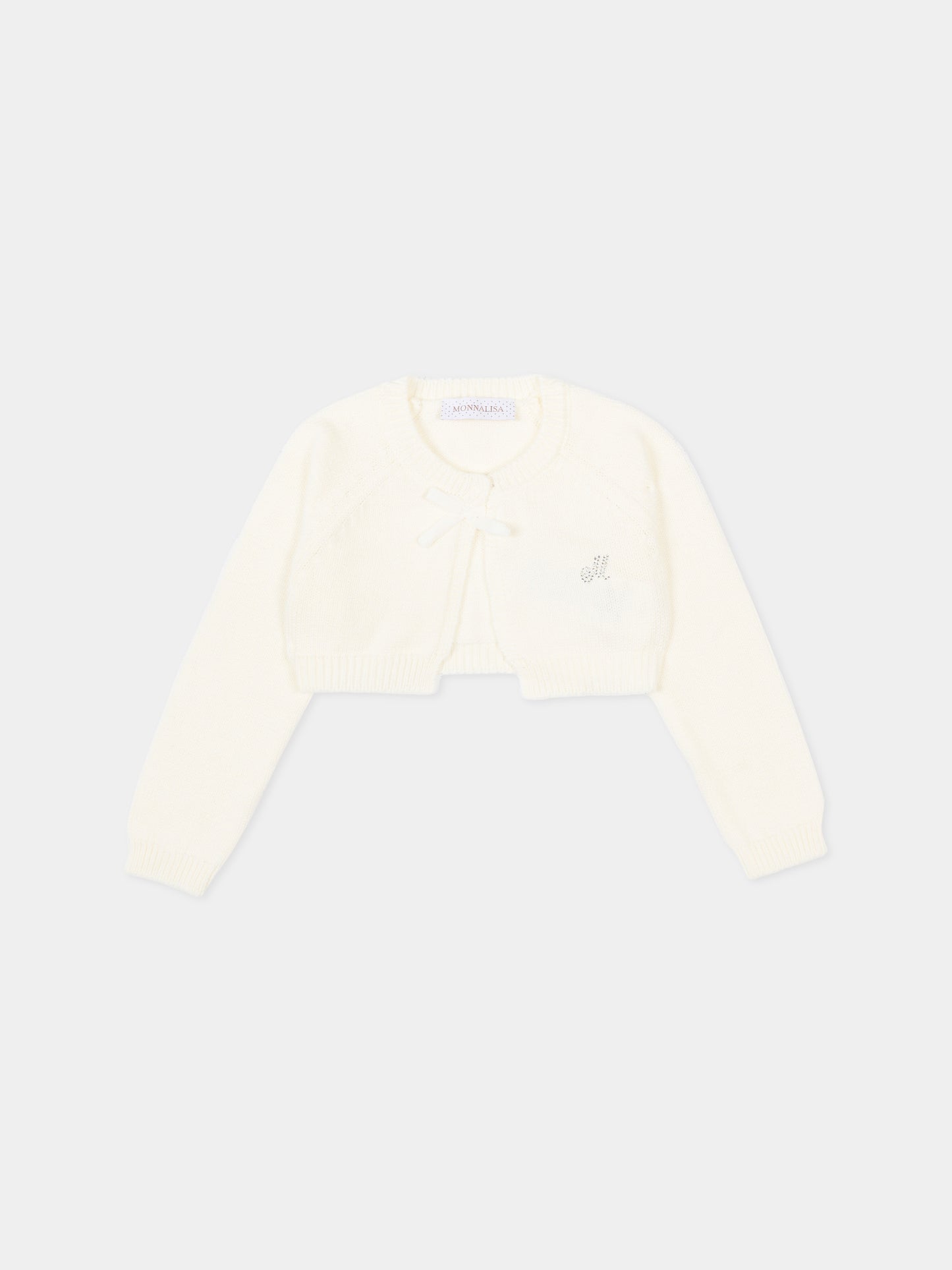 Cardigan bianco per neonata con fiocco,Monnalisa,73G800 - 7036 - 0001