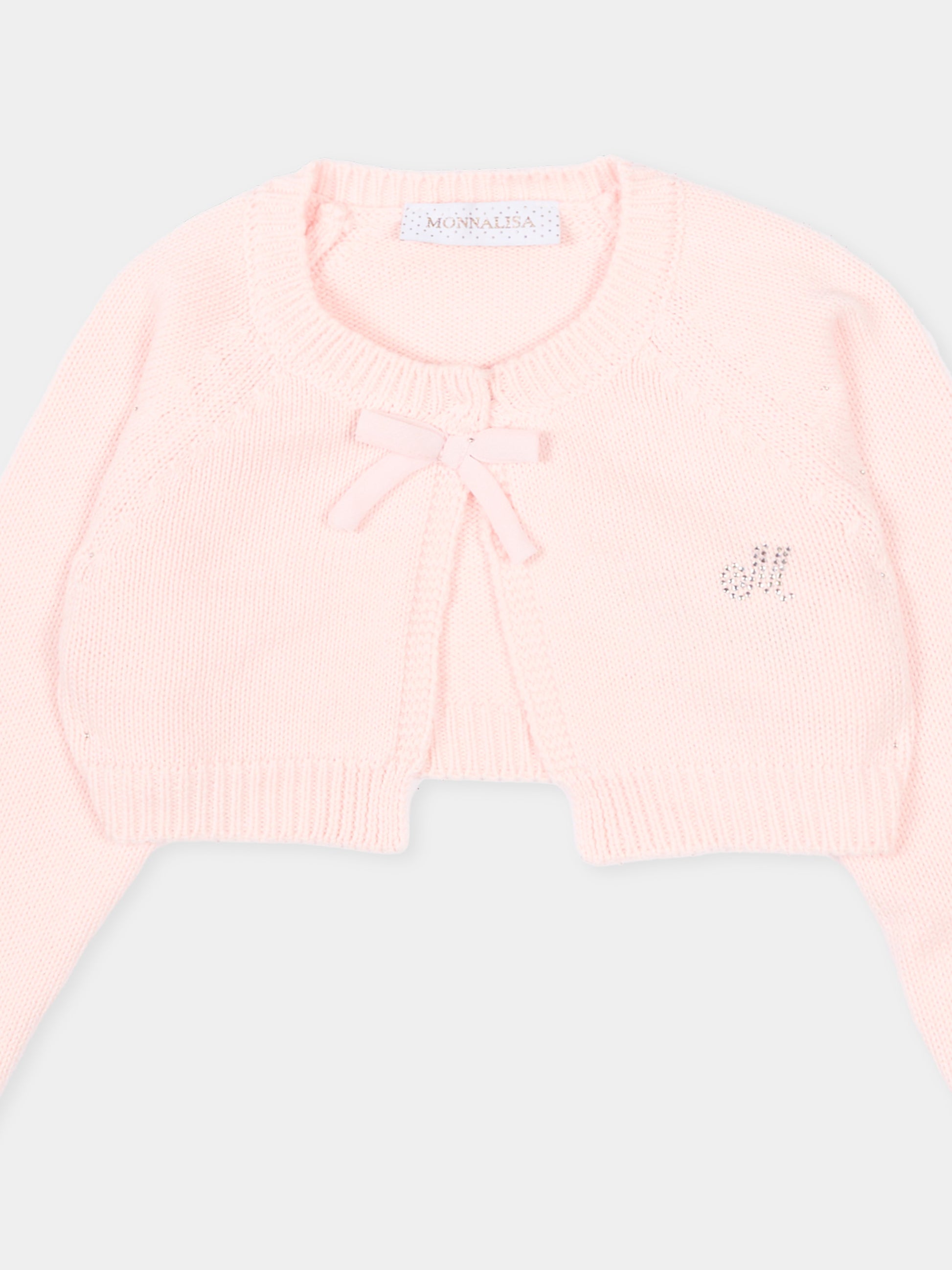 Cardigan rosa per neonata con fiocco,Monnalisa,73G800 - 7036 - 0091