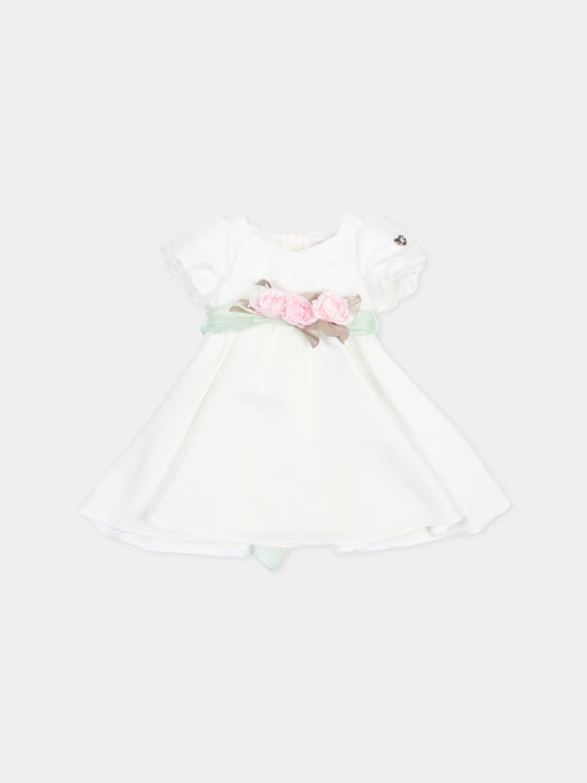 Vestito bianco per neonata con applicazione floreale,Monnalisa,73G903 - 7302 - 0120