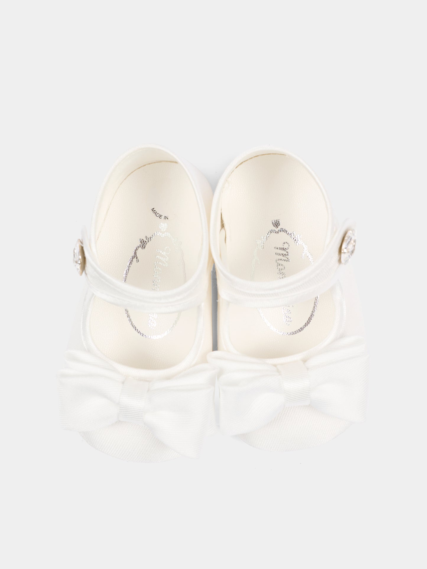 Ballerine bianche per neonata con fiocco,Monnalisa,73G008 - 7302 - 0001