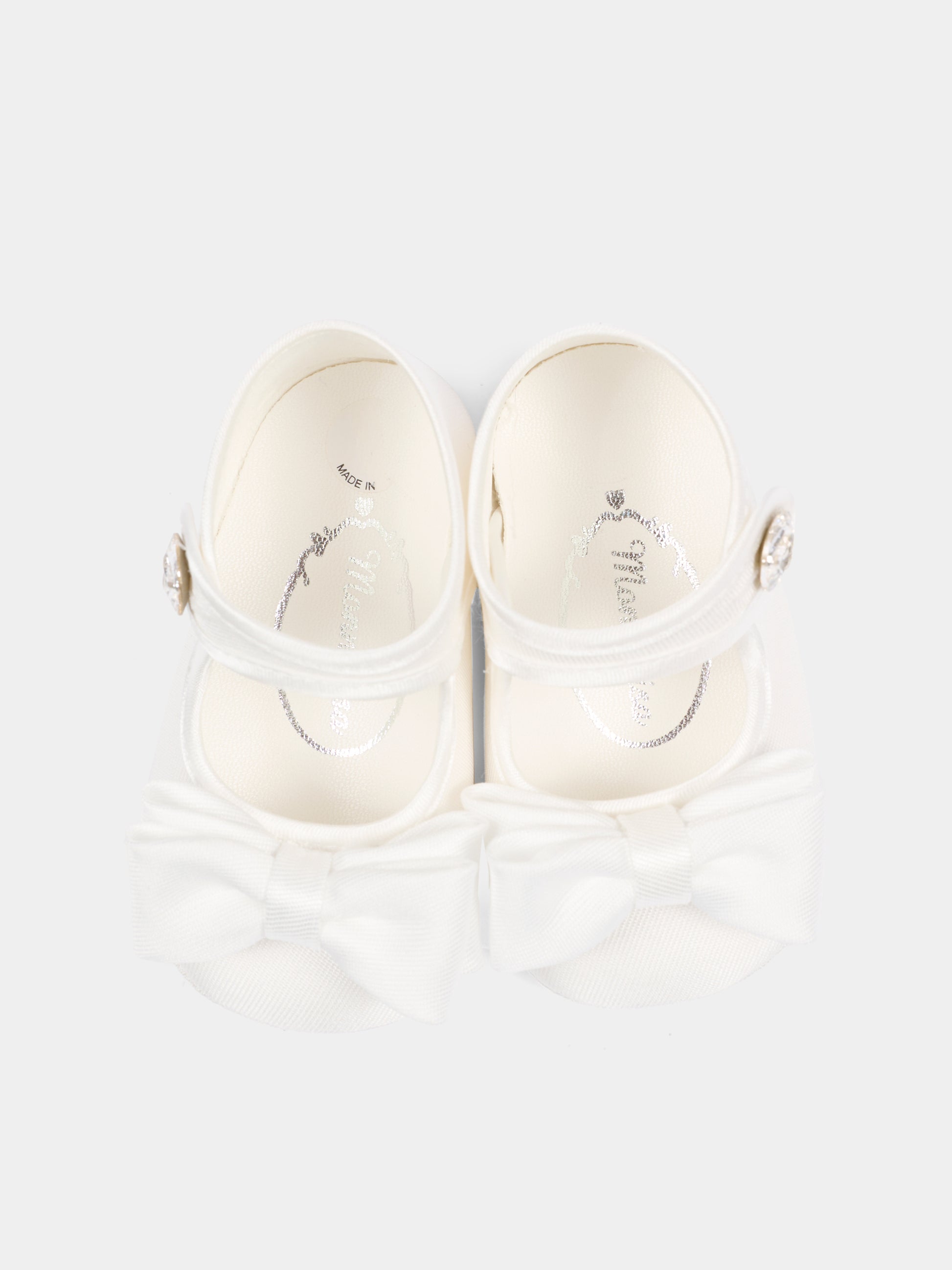 Ballerine bianche per neonata con fiocco,Monnalisa,73G008 - 7302 - 0001