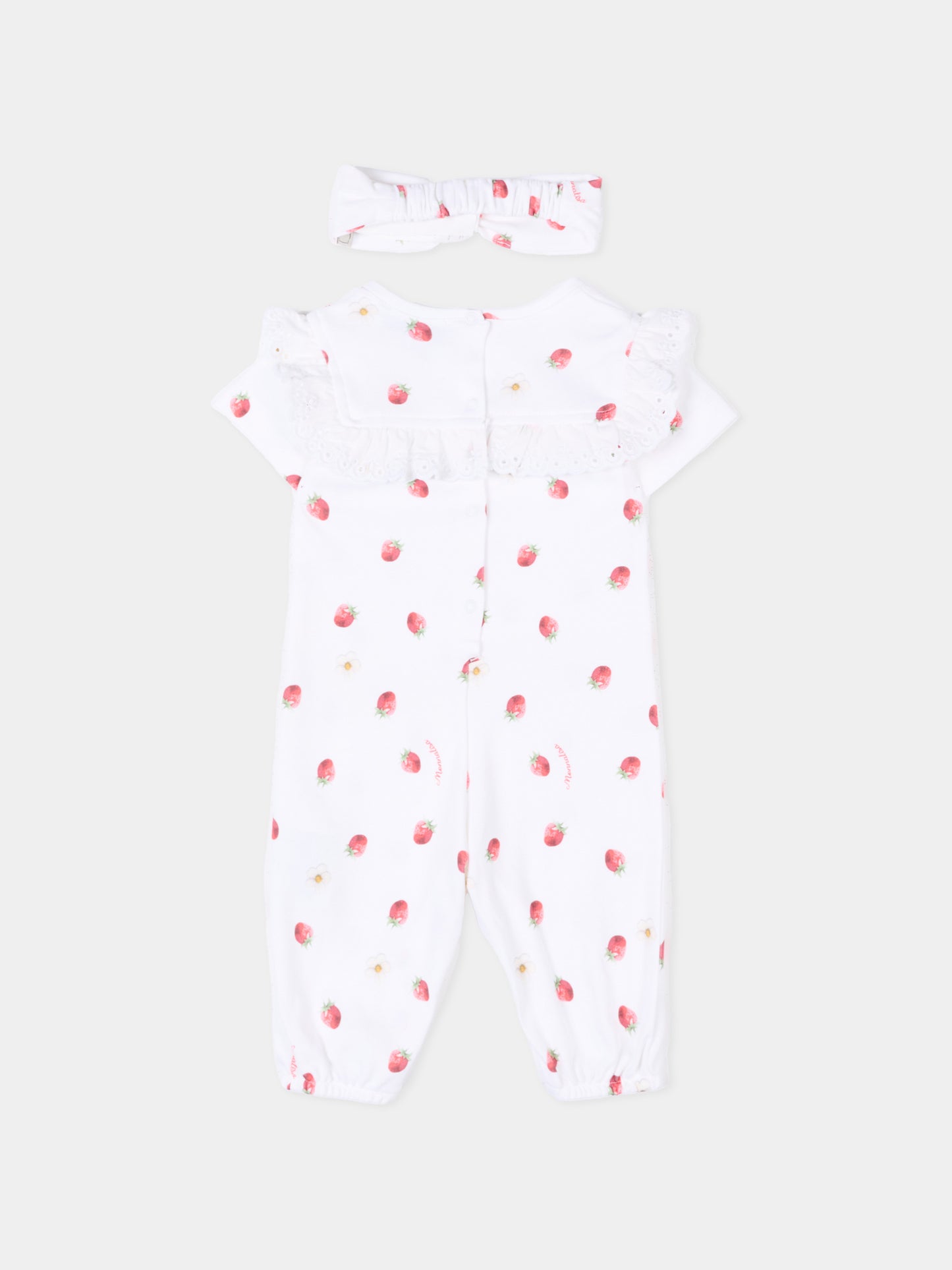 Pagliaccetto bianco per neonata con fragole,Monnalisa,35G517 - 7082 - 9944