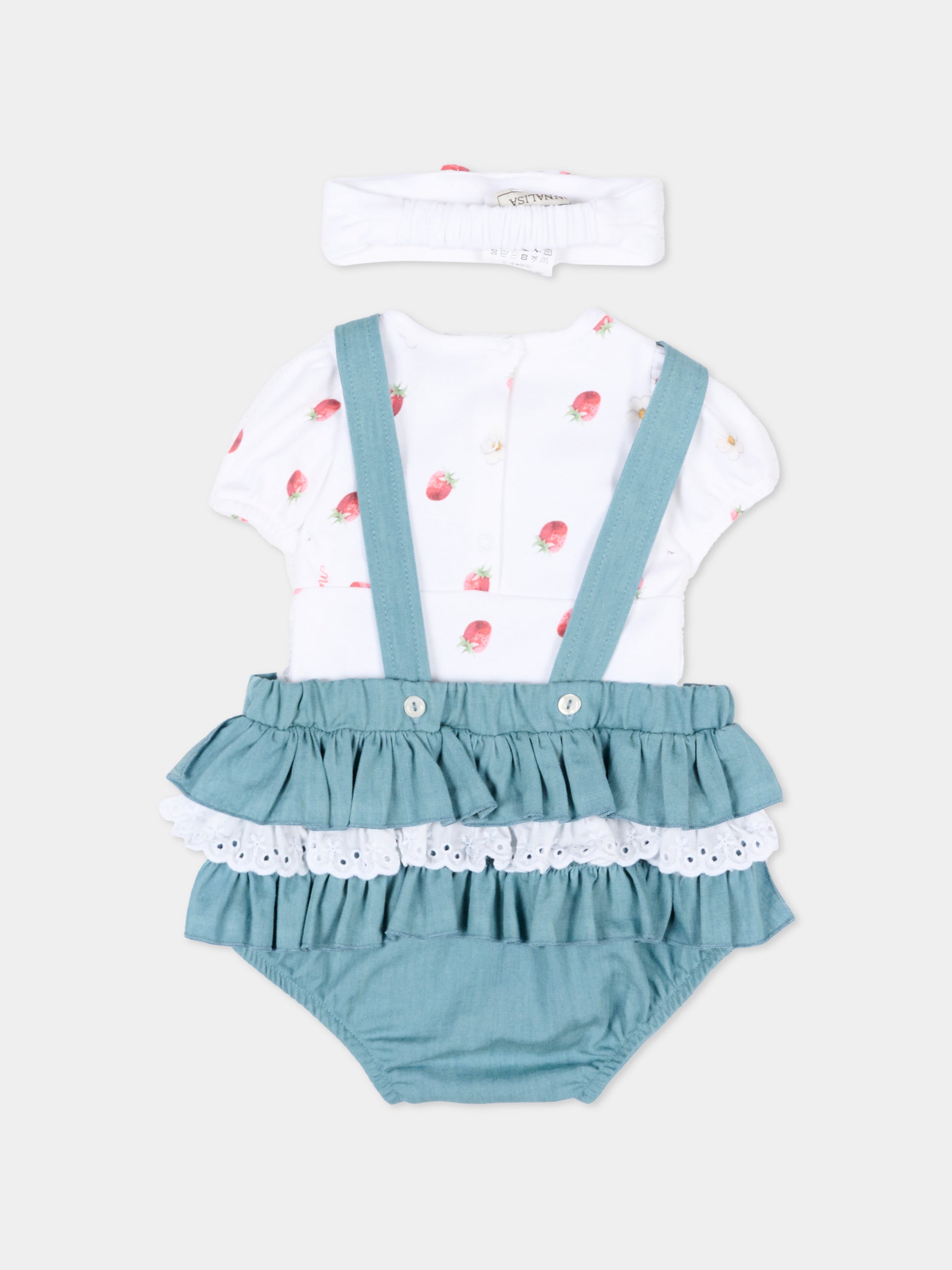 Salopette denim per neonata con fragole,Monnalisa,35G516 - 7081 - 0062