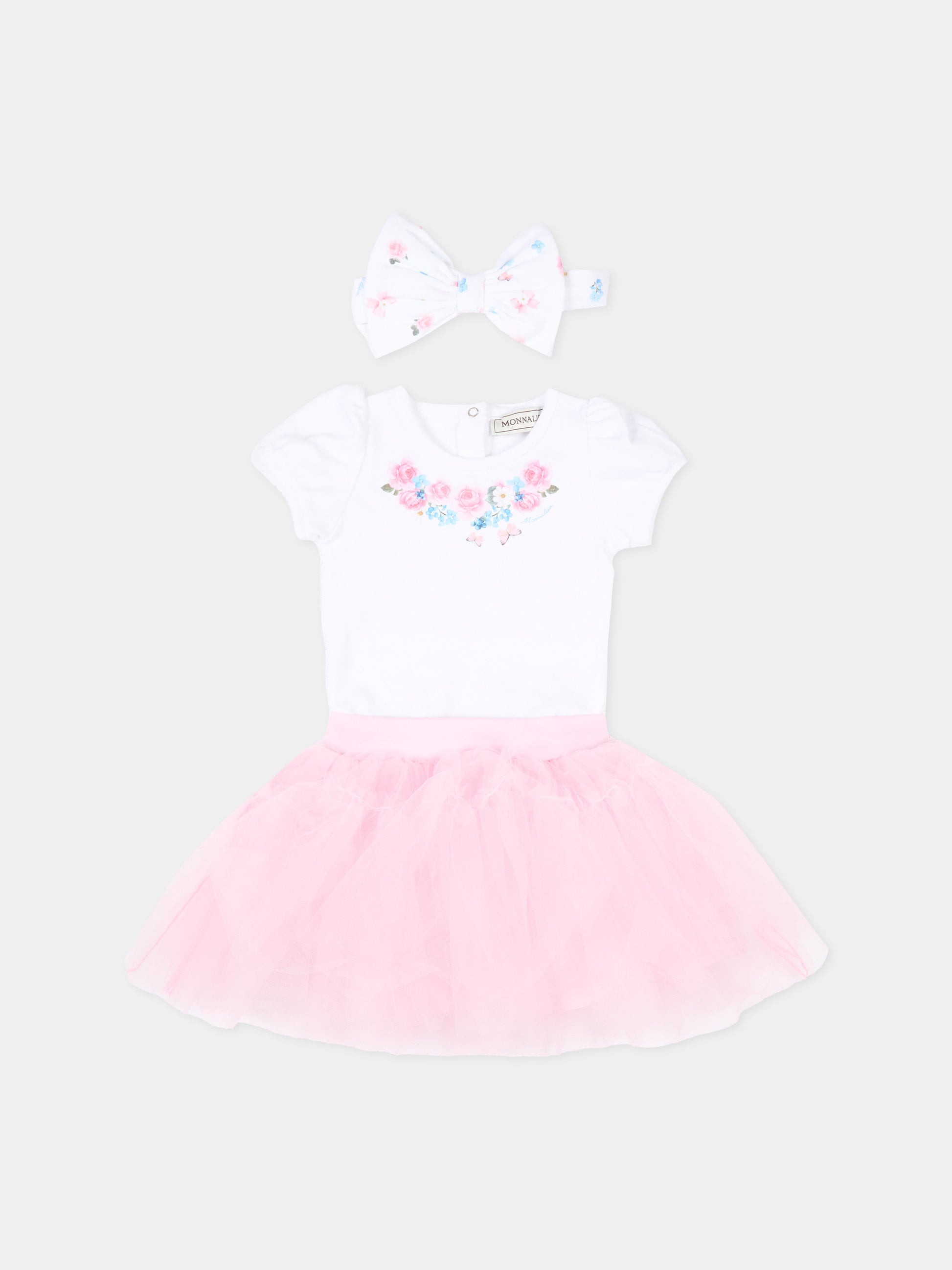 Completo rosa per neonata con stampa floreale,Monnalisa,35G507 - 7000 - 9990