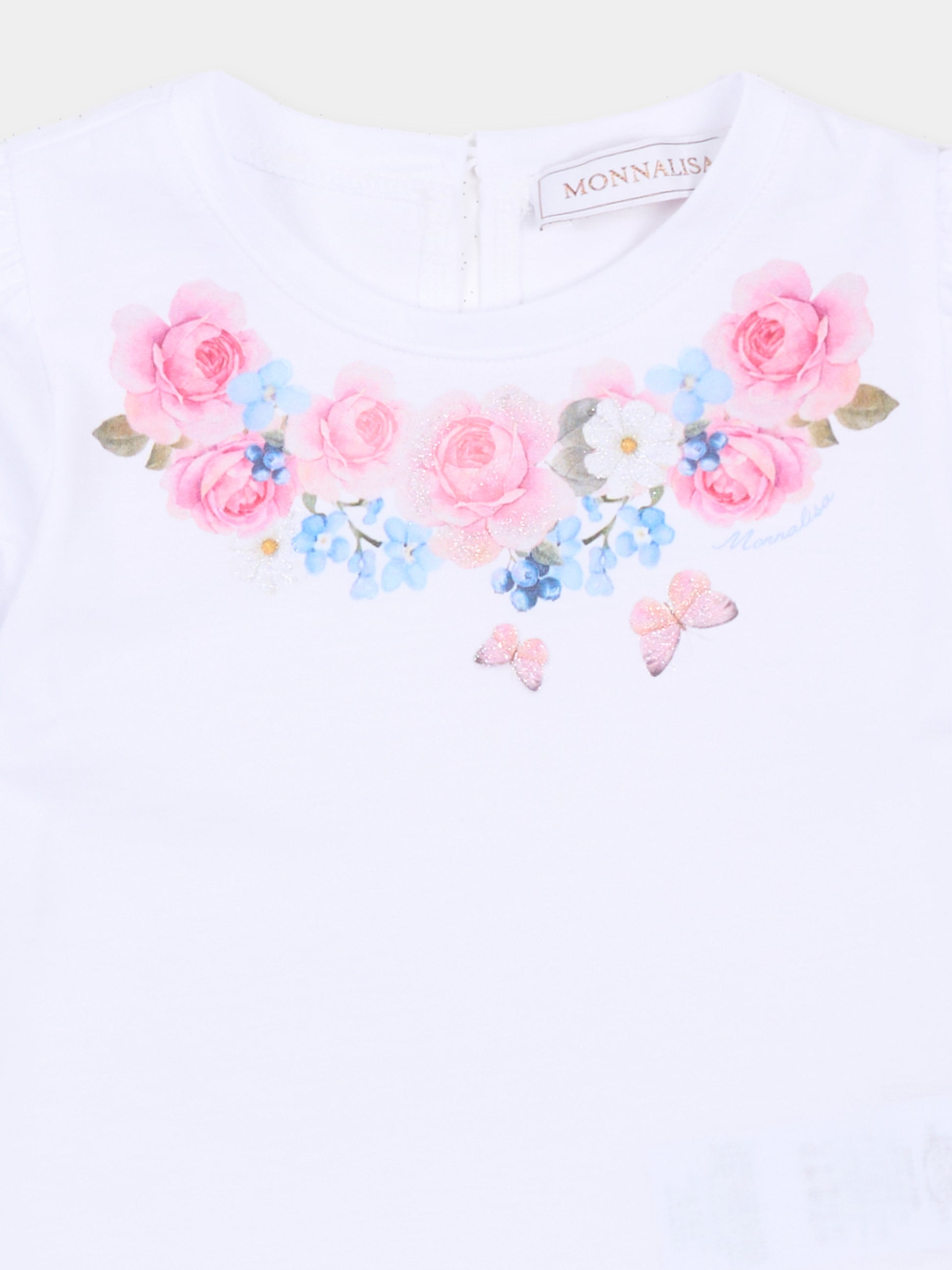 T-shirt bianca per neonata con stampa floreale,Monnalisa,31G600 - 7206 - 0099