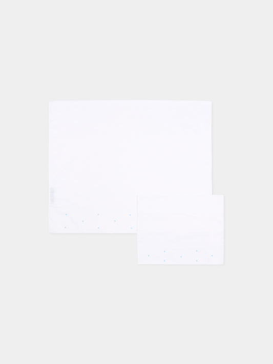 Lenzuola avorio per neonato con pois celesti