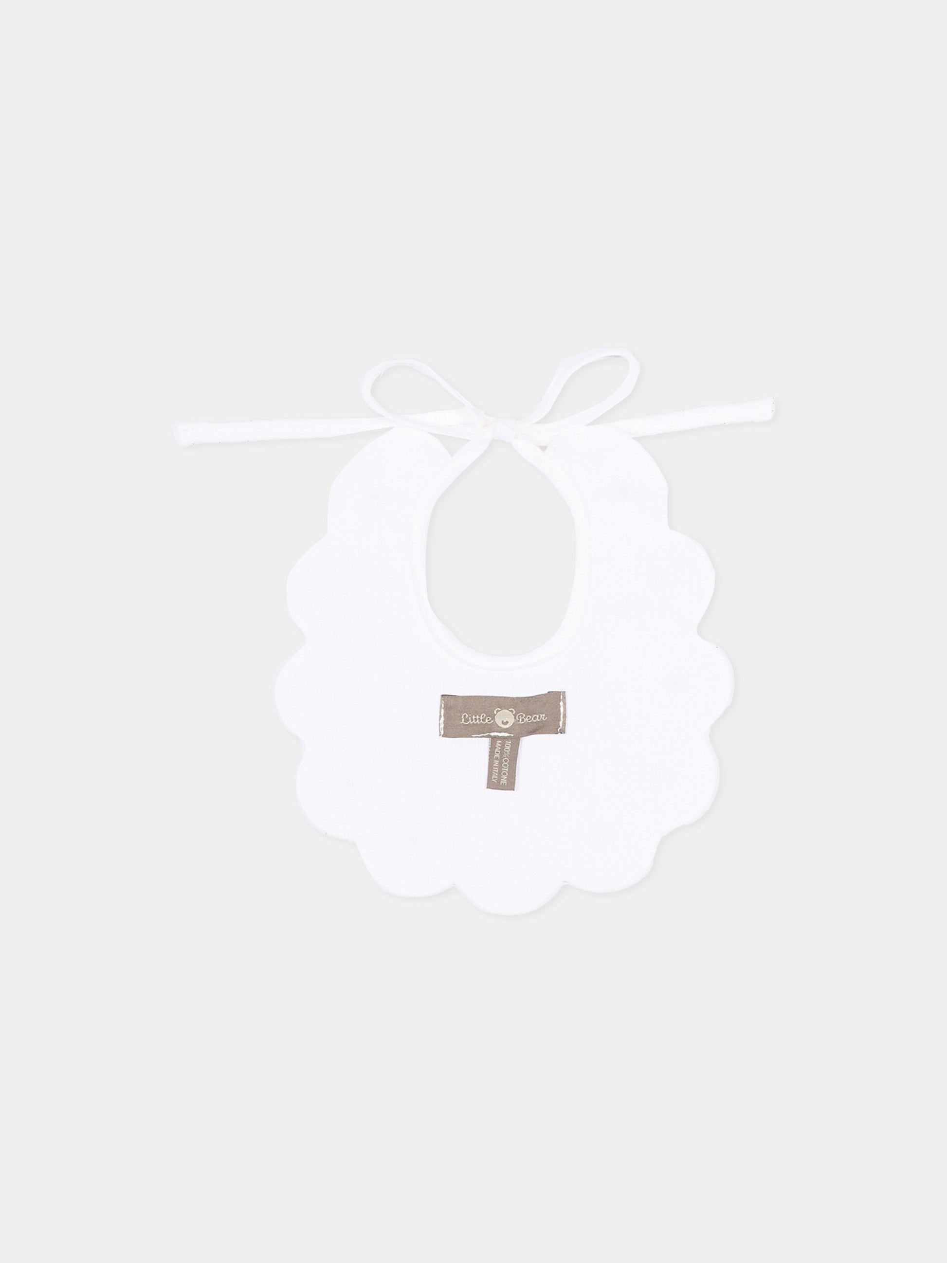Bavaglino bianco per neonati con pois beige,Little Bear,2042 BCO/CORDA