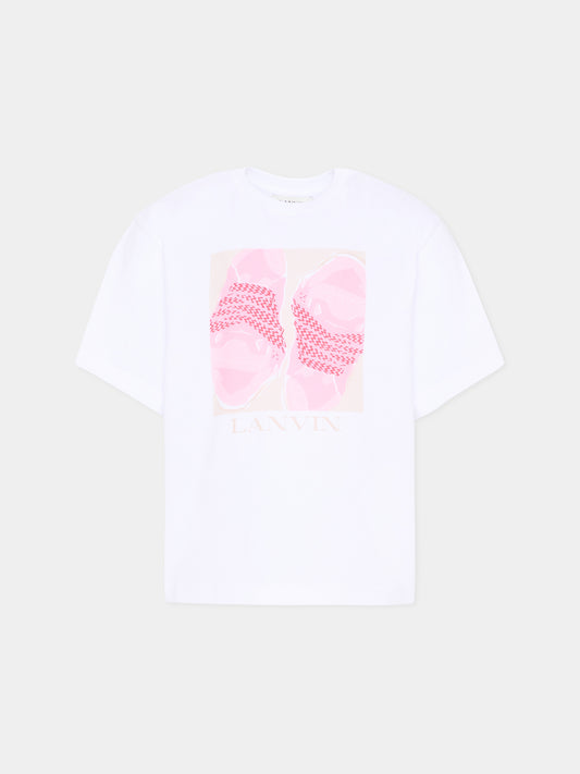 T-Shirt bianca per bambina con stampa sneakers,Lanvin Petite,N30332 10P