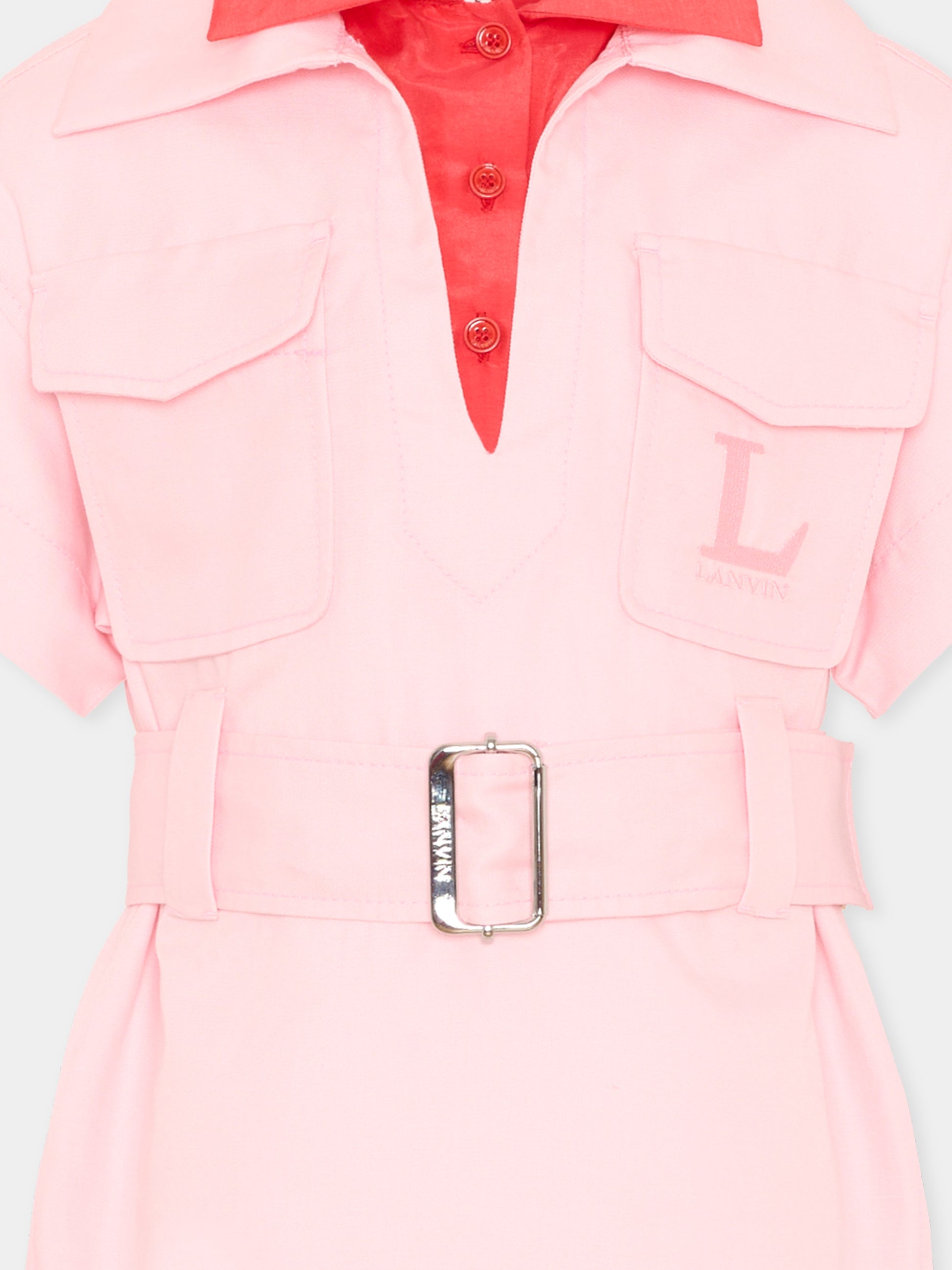 Vestito rosa per bambina con cintura,Lanvin Petite,N30344 S79