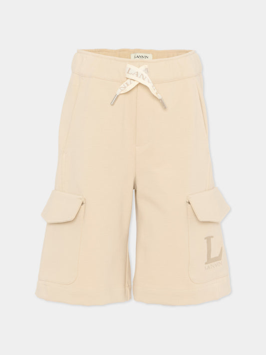 Shorts beige per bambino con logo,Lanvin Petite,N30377 180