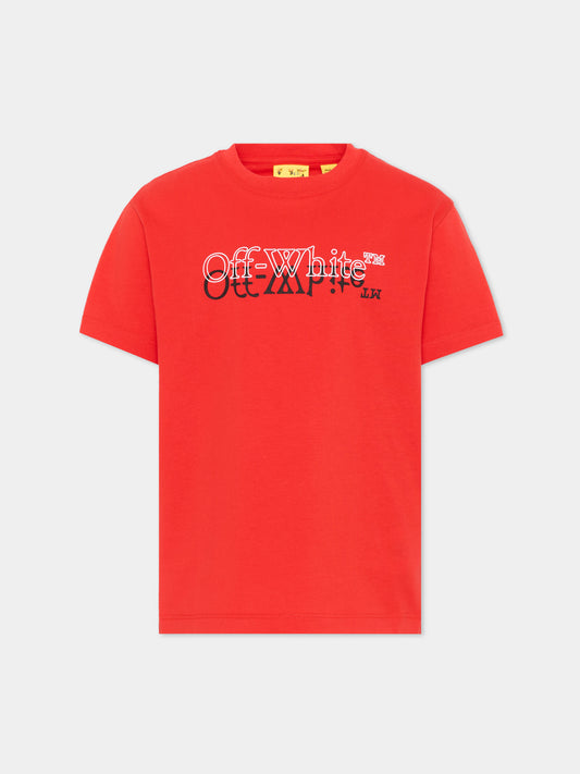 T-Shirt rossa per bambini con logo,Off White,44BAA002S26J001600