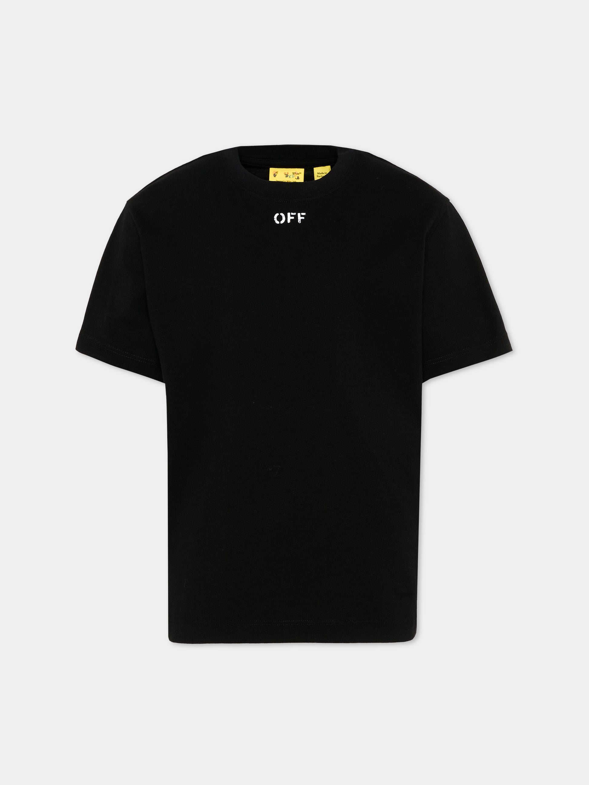 T-Shirt nera per bambini con logo,Off White,44BAA002S26J006001