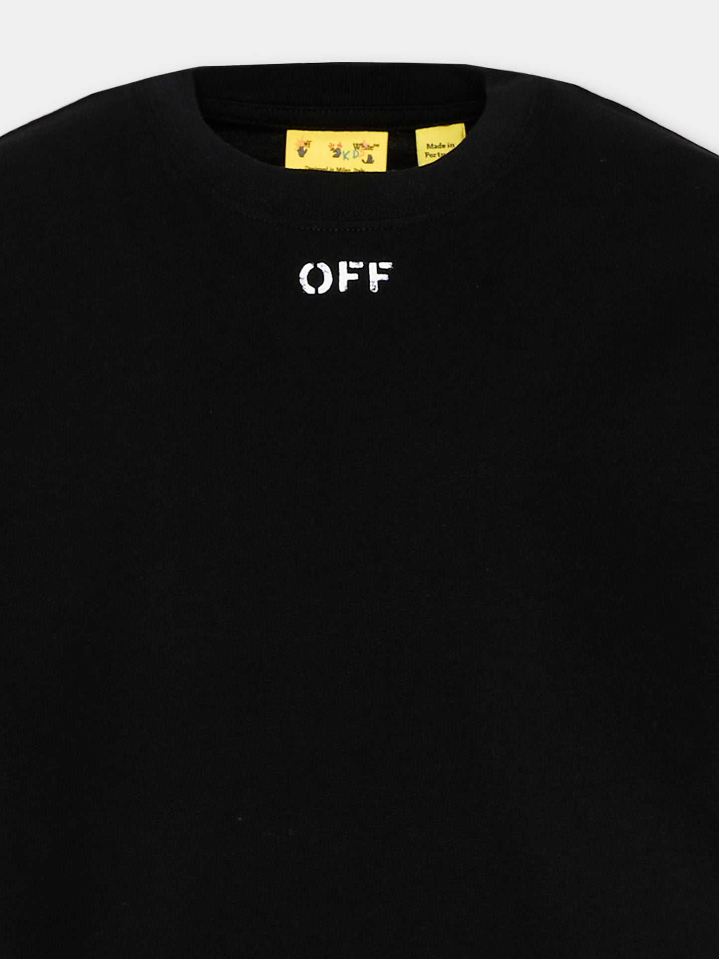 T-Shirt nera per bambini con logo,Off White,44BAA002S26J006001