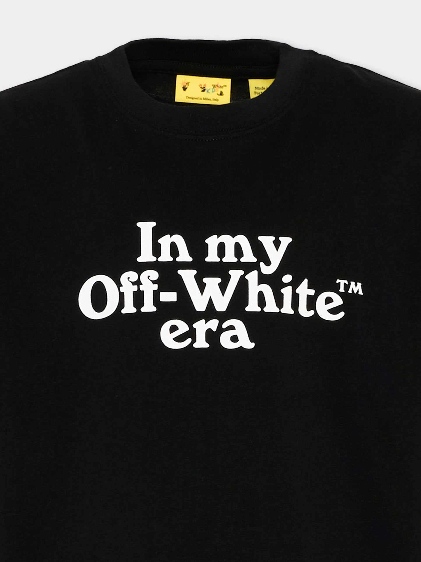 T-Shirt nera per bambini con logo,Off White,44BAA002S26J007001