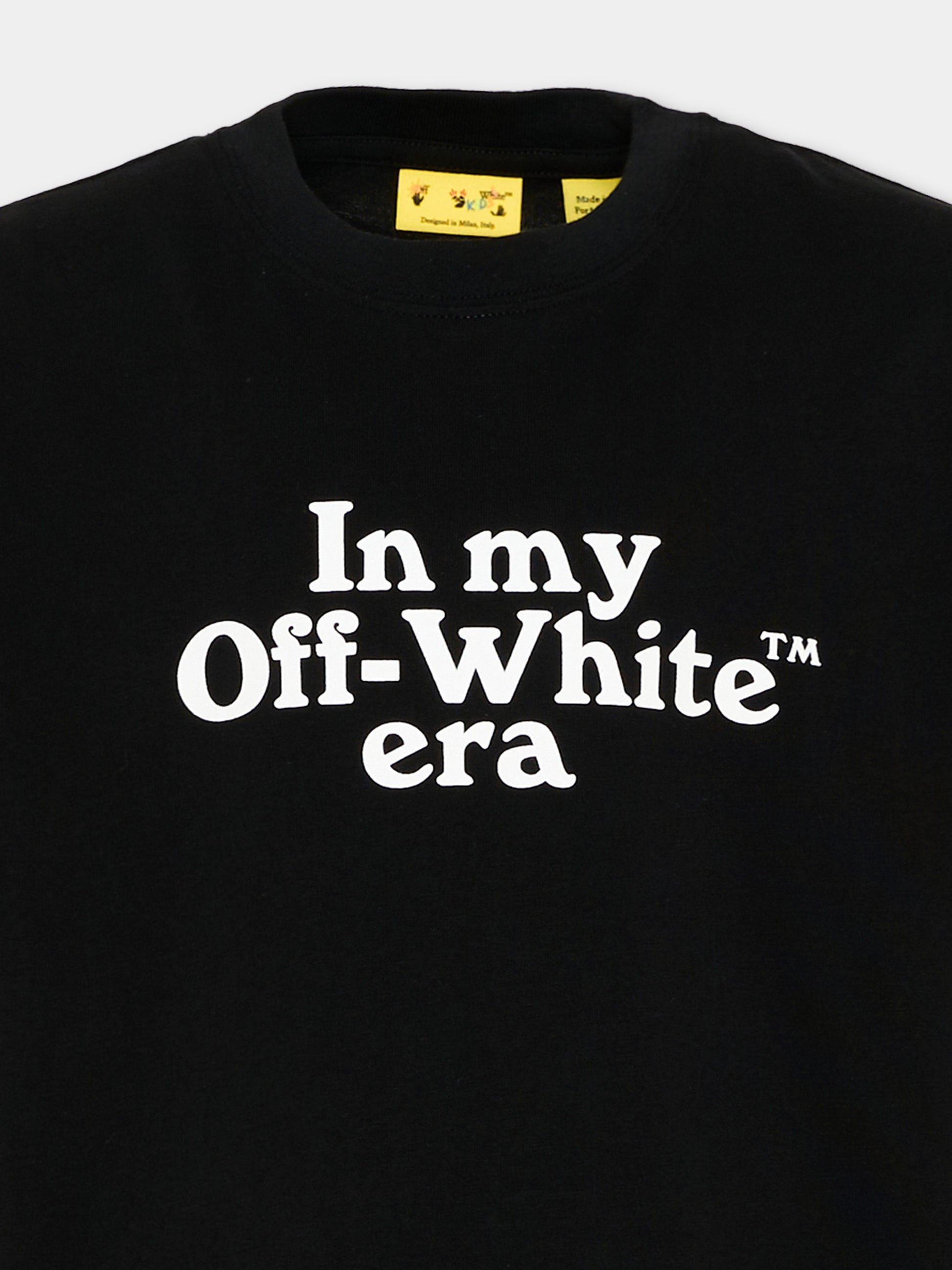 T-Shirt nera per bambini con logo,Off White,44BAA002S26J007001