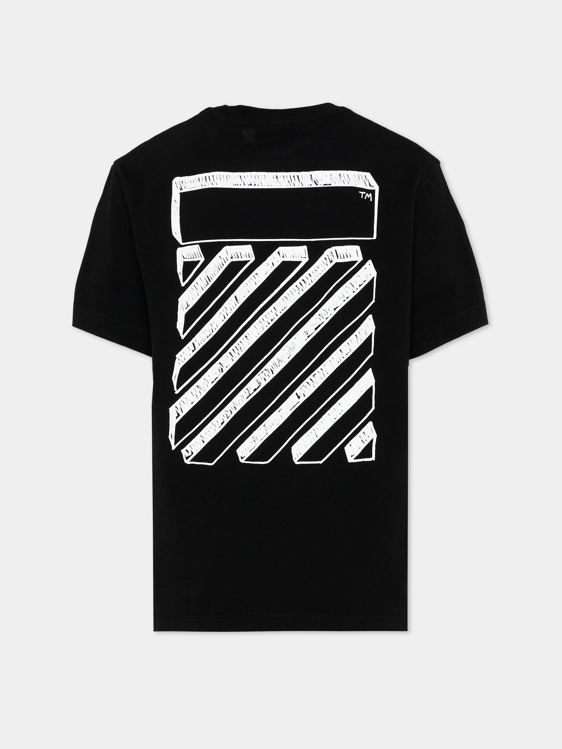 T-Shirt nera per bambini con logo,Off White,44BAA002S26J009001