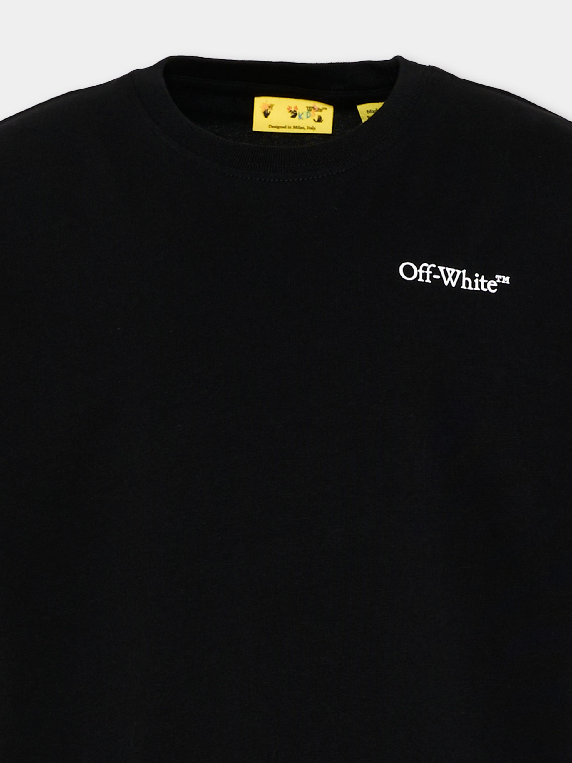 T-Shirt nera per bambini con logo,Off White,44BAA002S26J009001