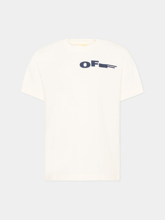 T-Shirt avorio per bambini con logo,Off White,44BAA002S26J00A100