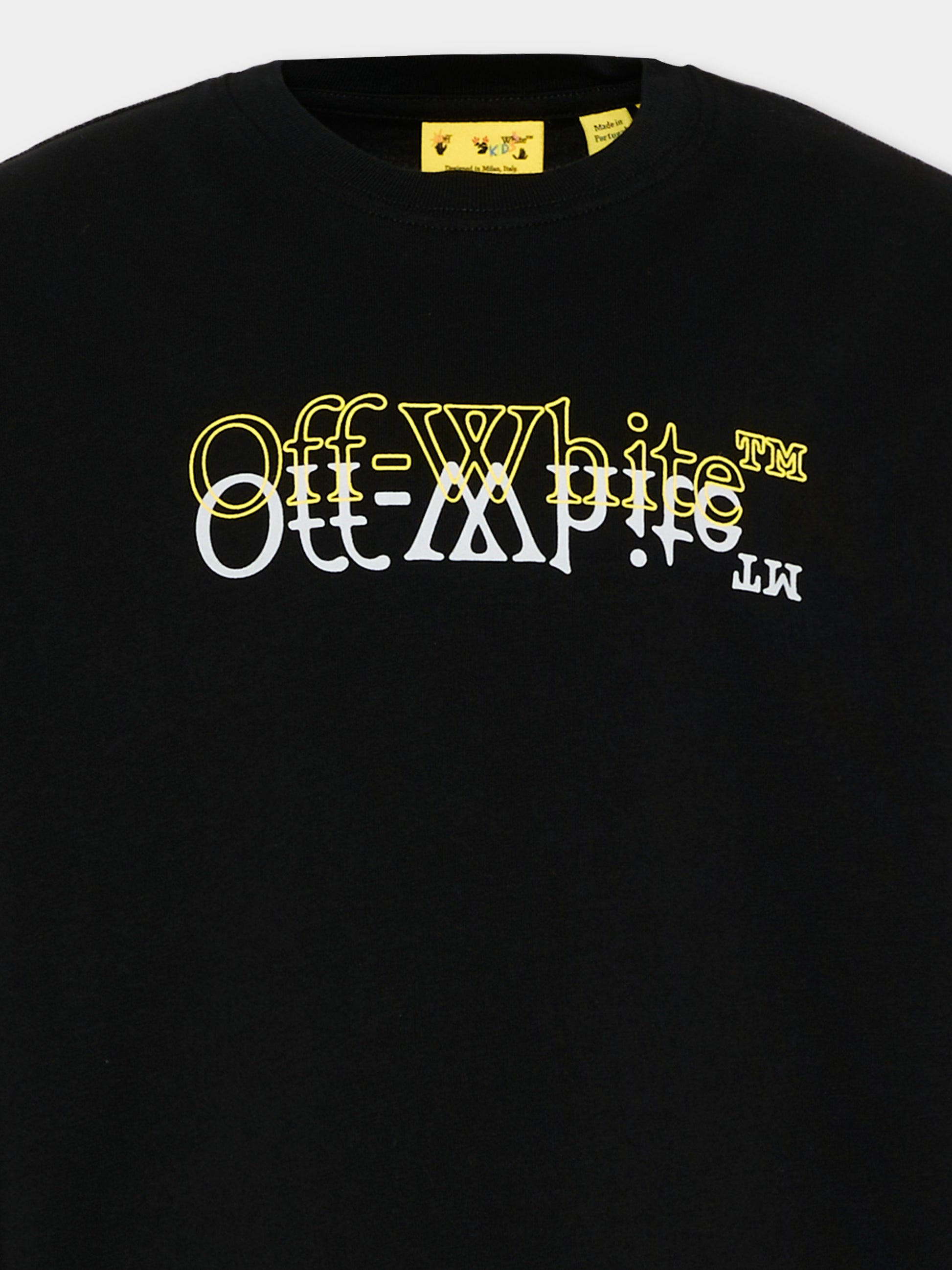 T-Shirt nera per bambini con logo,Off White,44BAB001S26J001001