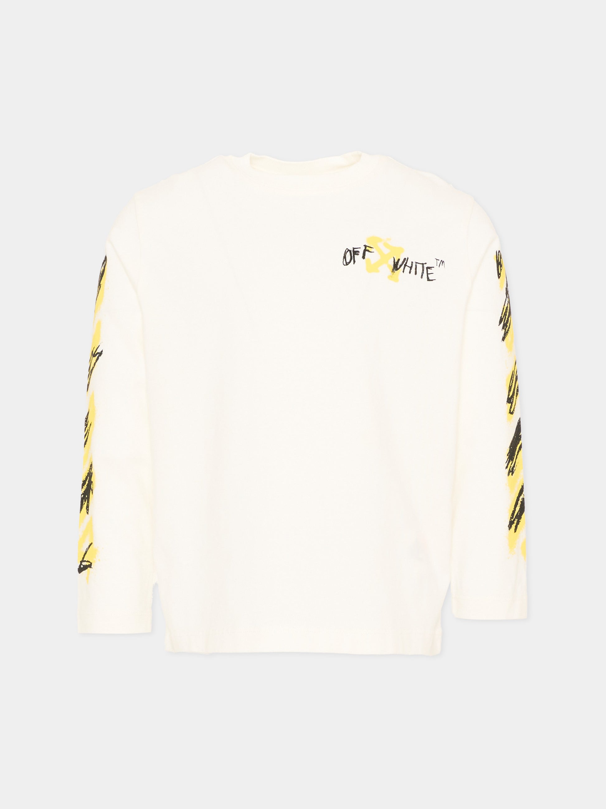 T-Shirt avorio per bambino con logo,Off White,44BAB001S26J002100