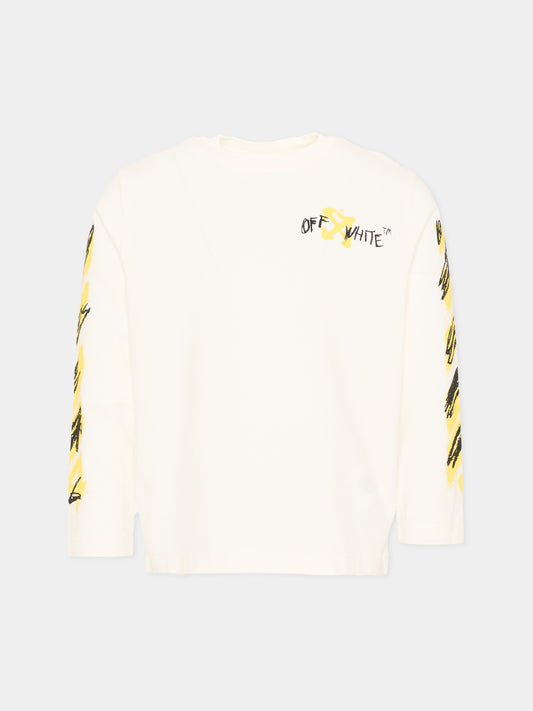 T-Shirt avorio per bambino con logo,Off White,44BAB001S26J002100