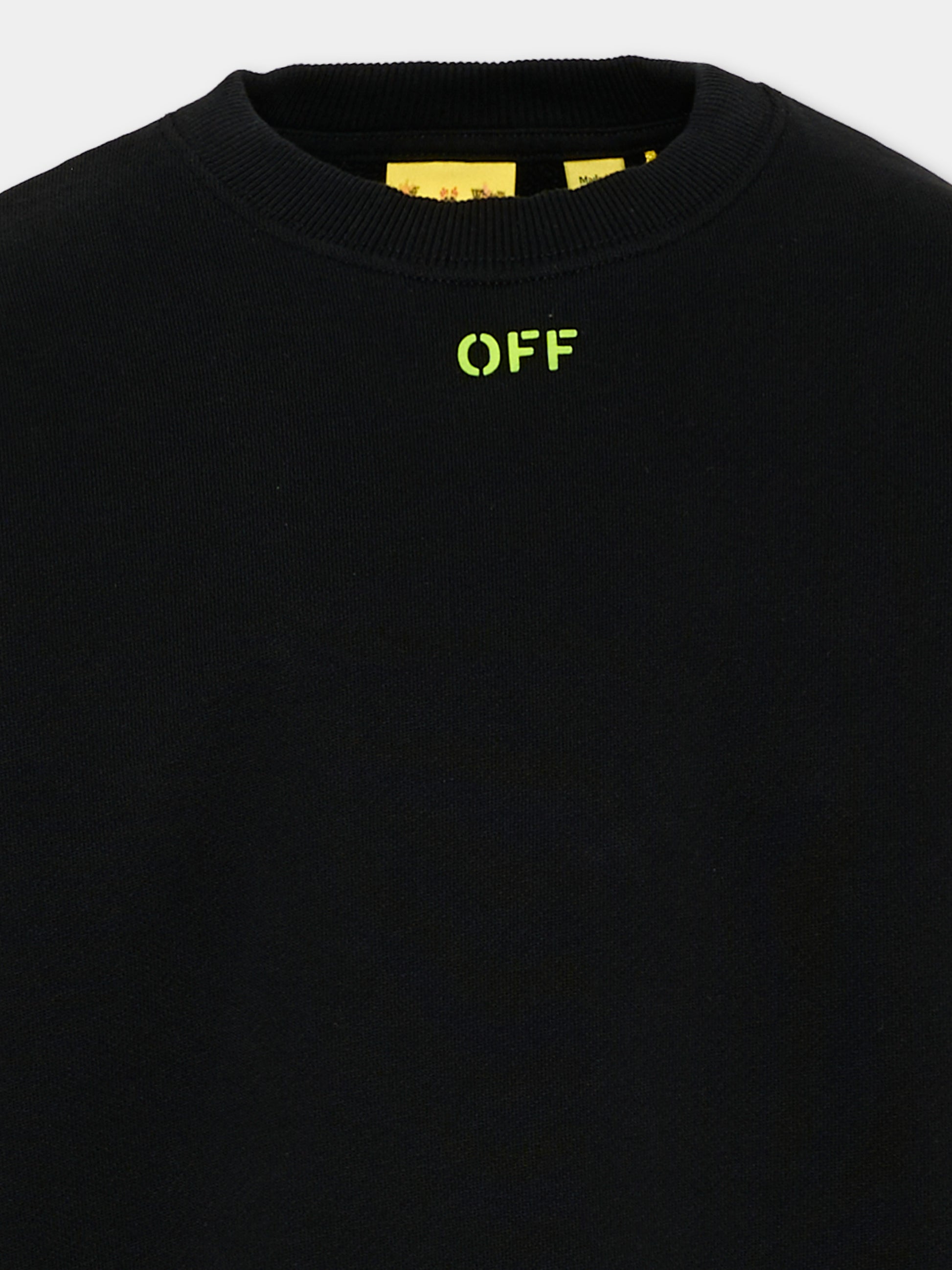 Felpa nera per bambini con logo,Off White,44BBA001S26F003001