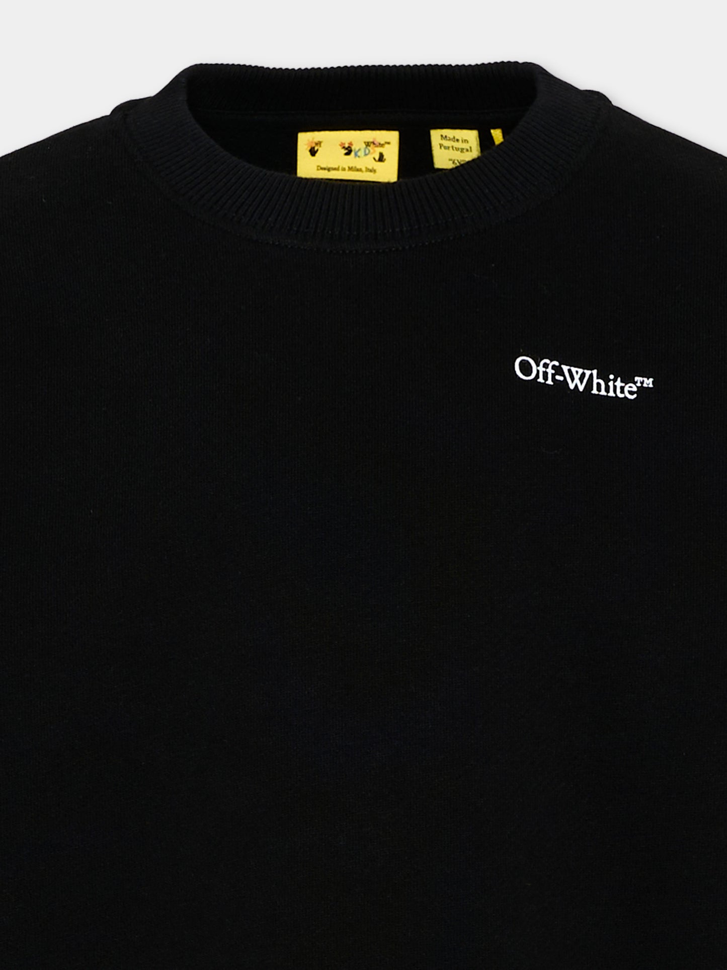 Felpa nera per bambini con logo,Off White,44BBA001S26F008001