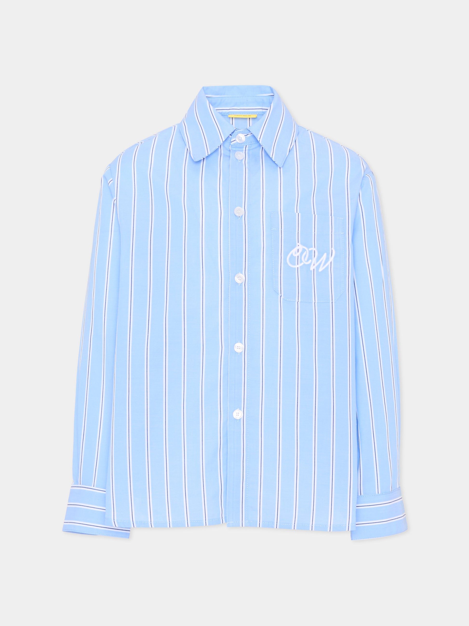 Camicia celeste a righe per bambino,Off White,44BGA00AS26F002430