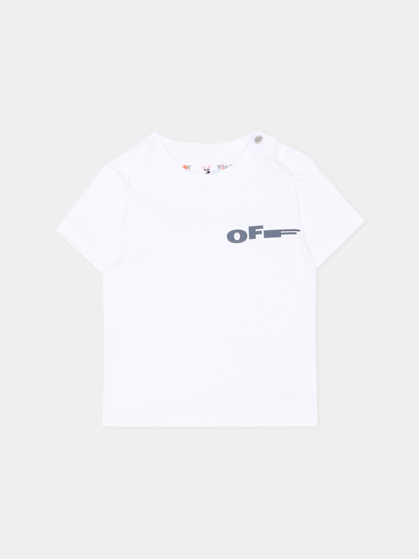 T-shirt bianca per neonati con logo,Off White,44BXB001S26J001100