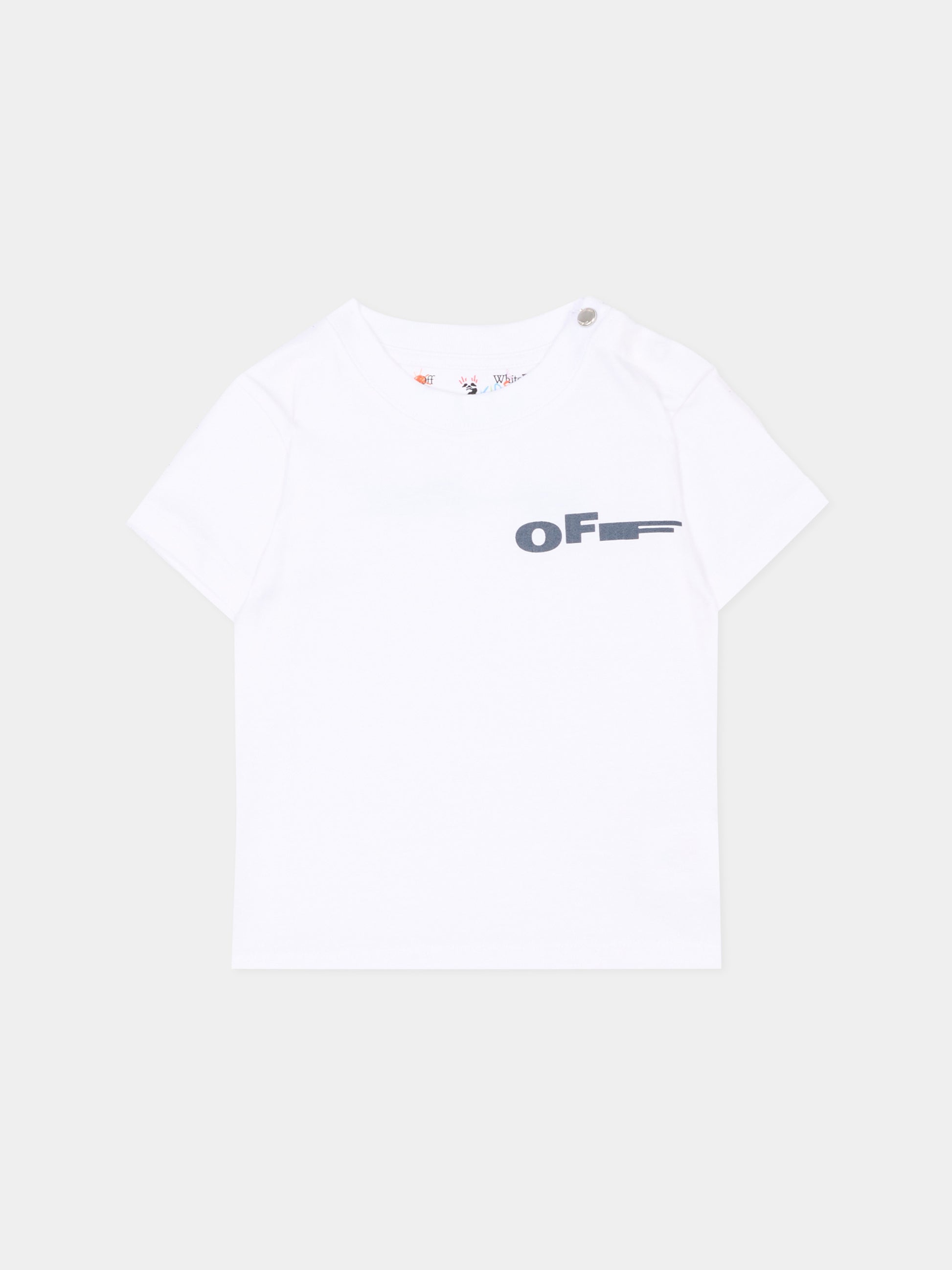 T-shirt bianca per neonati con logo,Off White,44BXB001S26J001100