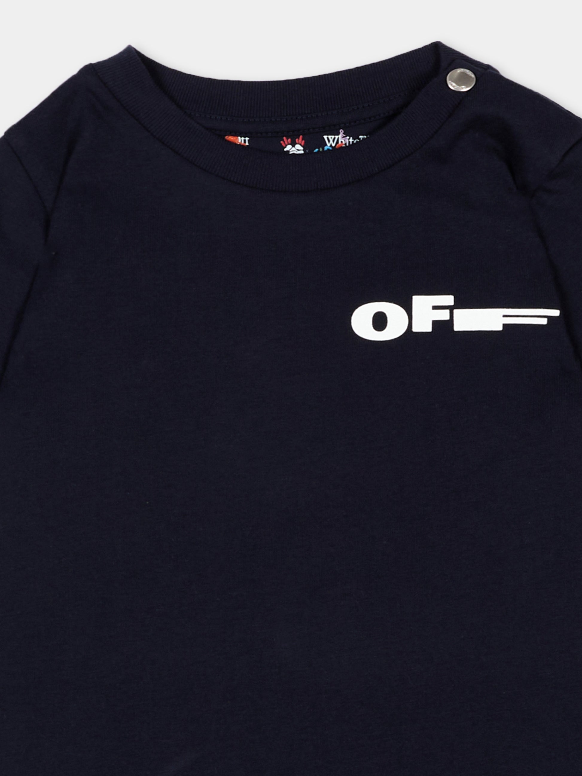 Pagliaccetto blu per neonati con logo,Off White,44BXJ002S26J001410