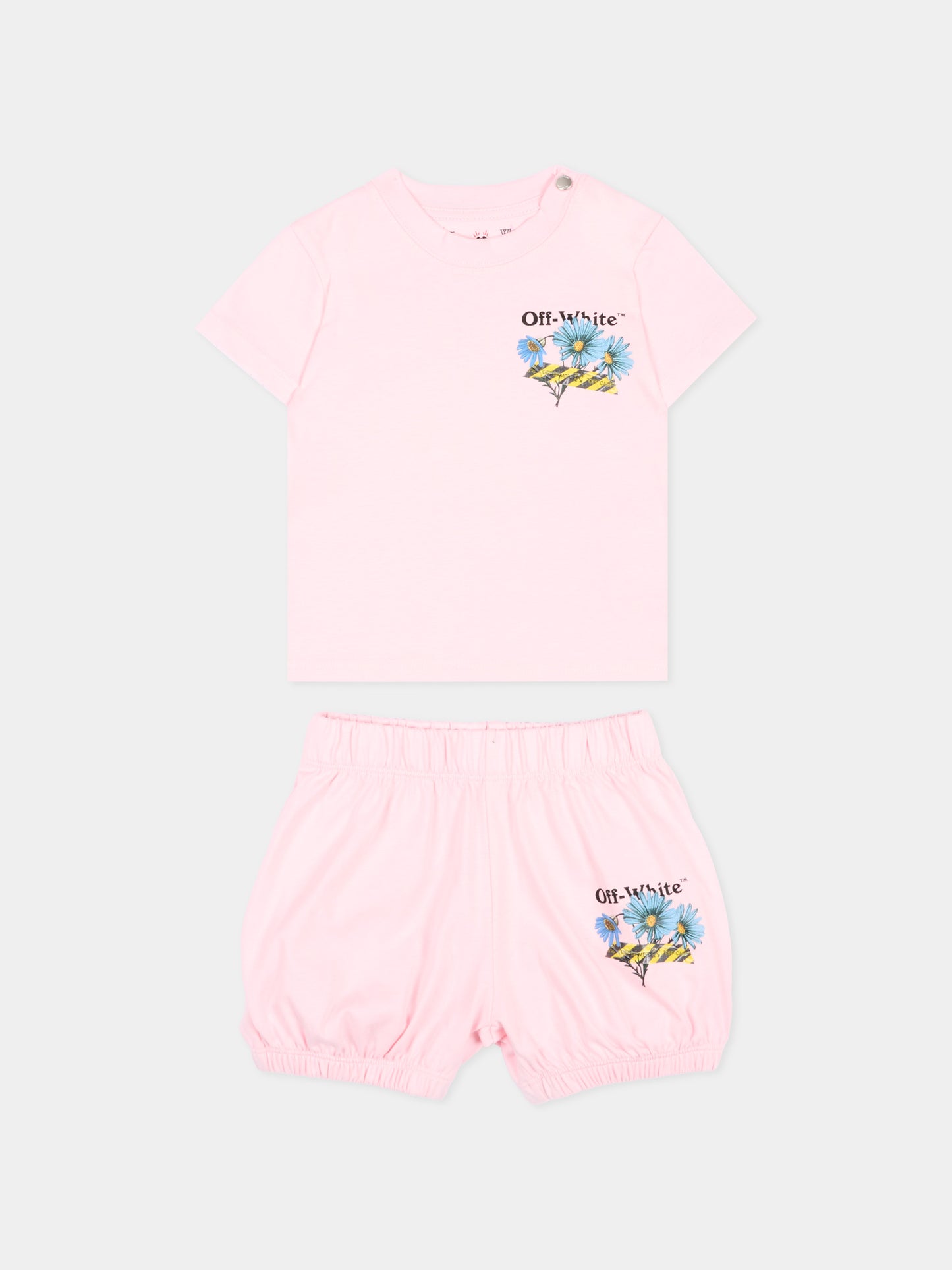 Completo sportivo rosa per neonata con fiori,Off White,44G2X00CS26J001683
