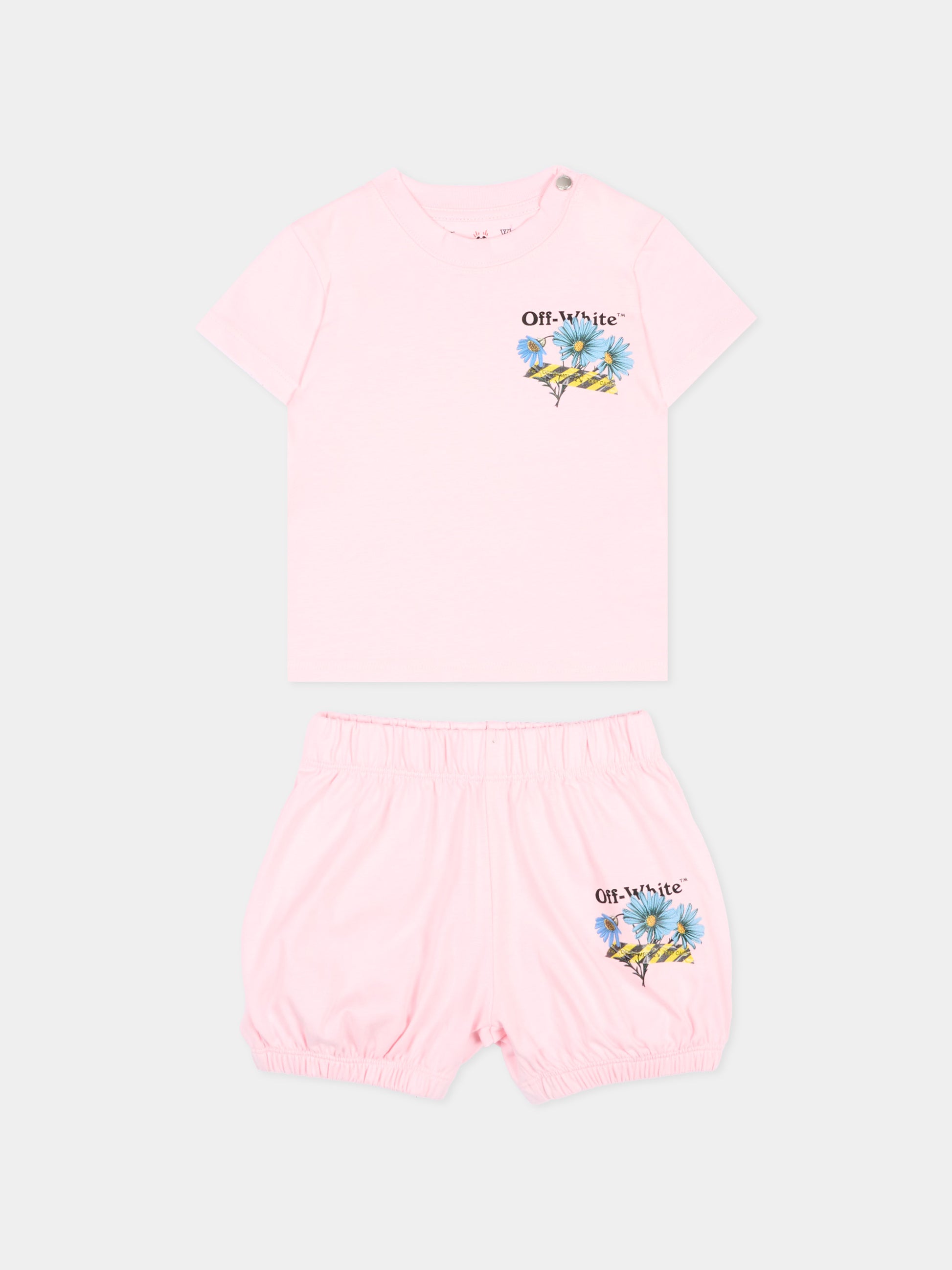 Completo sportivo rosa per neonata con fiori,Off White,44G2X00CS26J001683