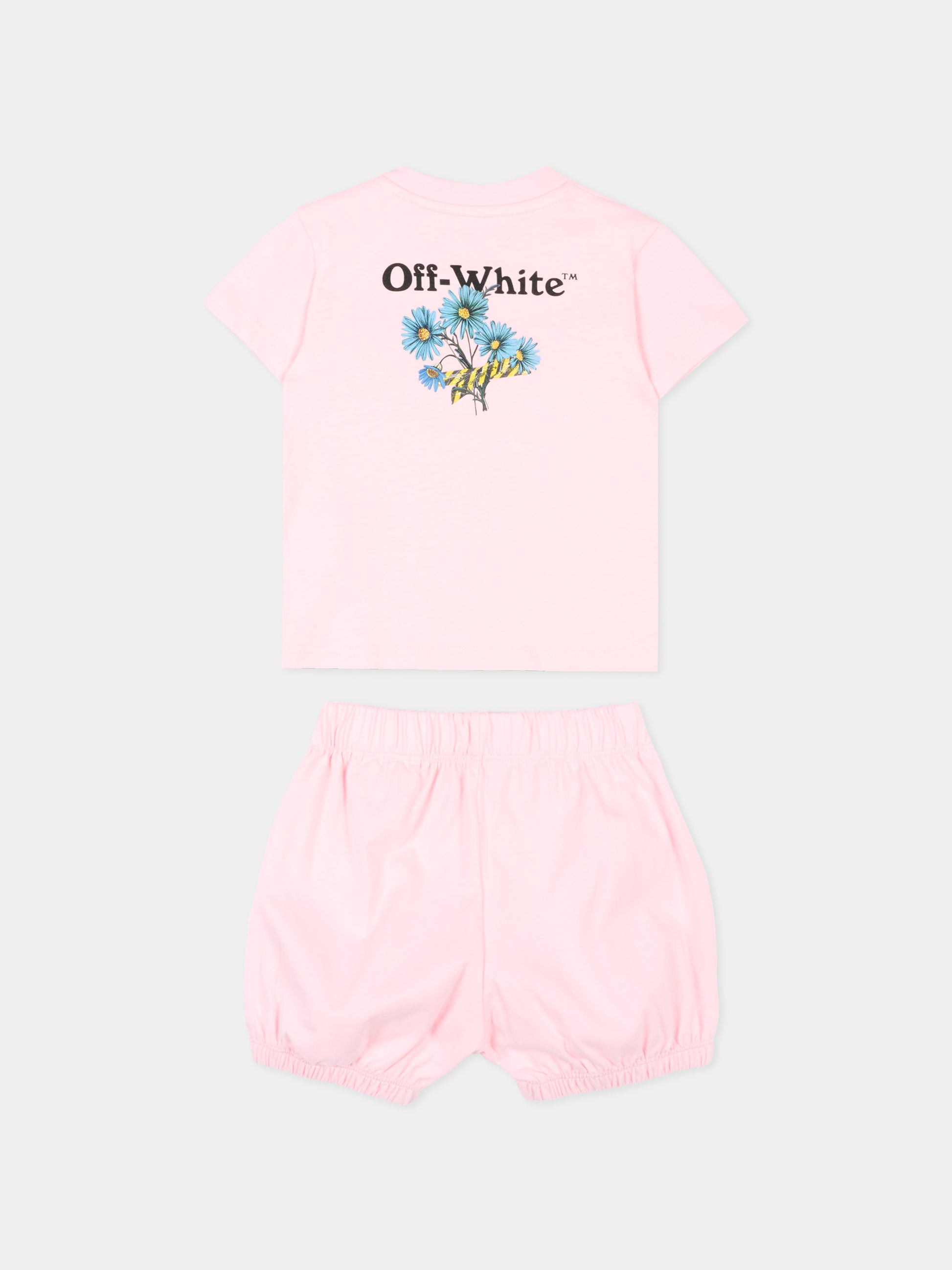 Completo sportivo rosa per neonata con fiori,Off White,44G2X00CS26J001683