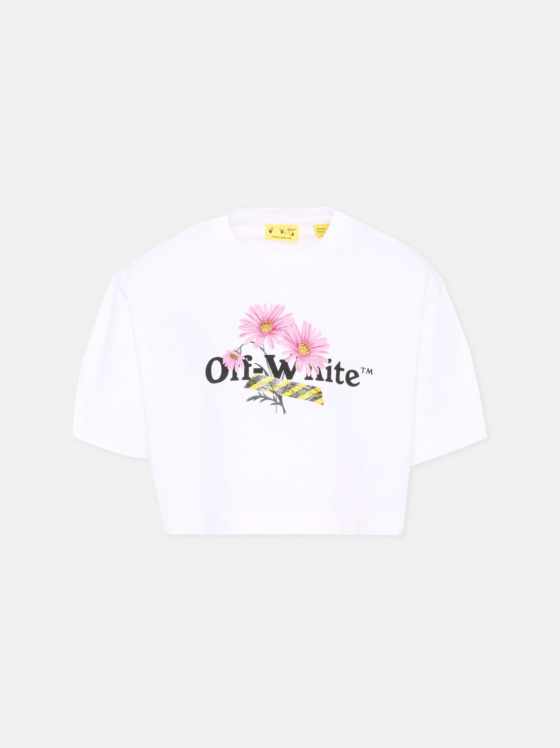T-Shirt avorio per bambina con fiori,Off White,44GAA019S26J001100