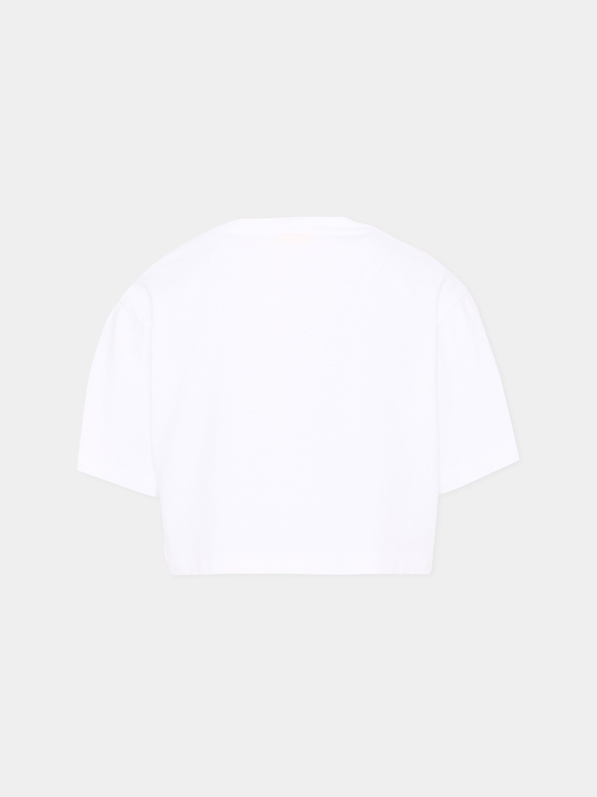 T-Shirt avorio per bambina con fiori,Off White,44GAA019S26J001100