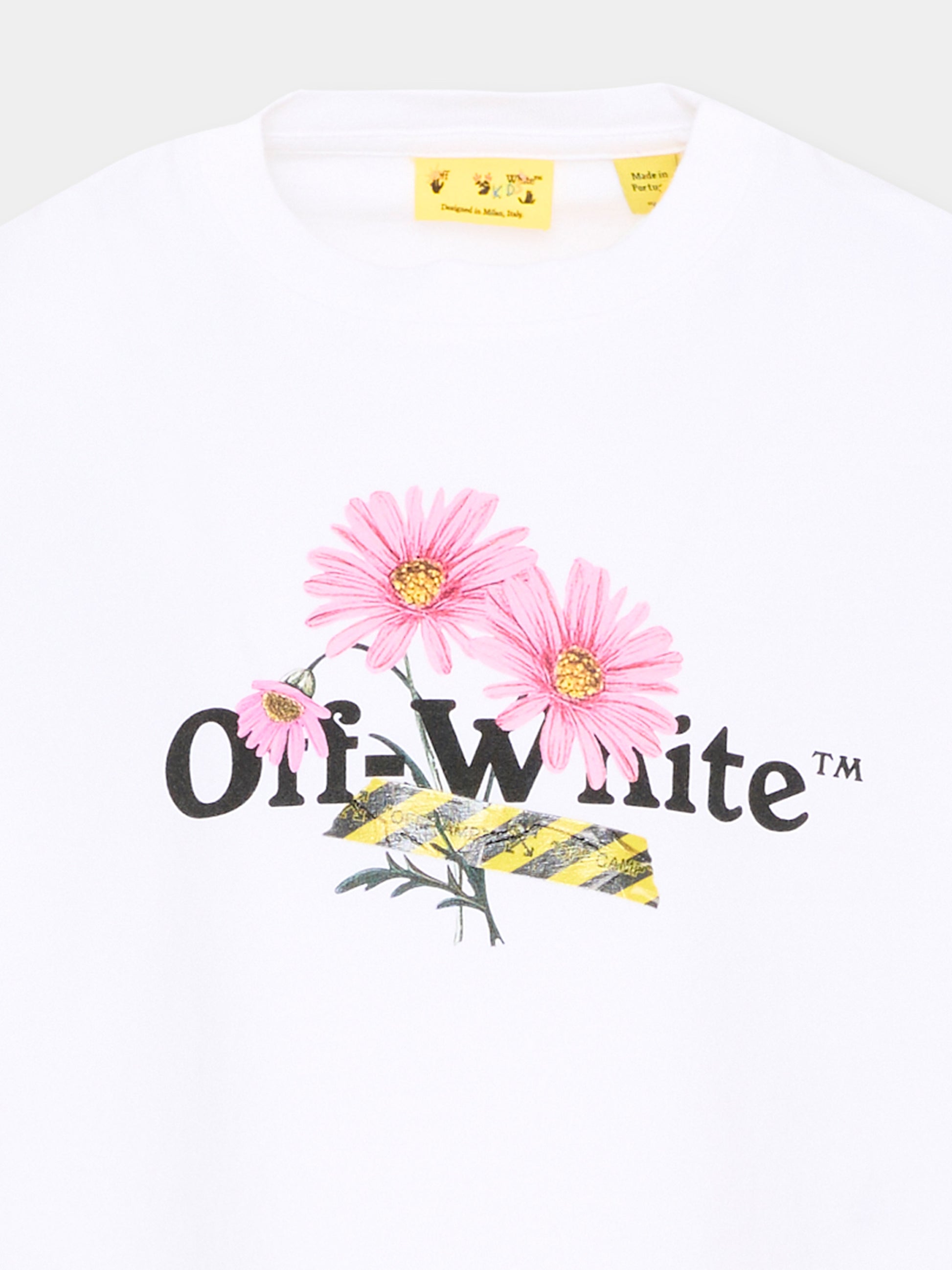 T-Shirt avorio per bambina con fiori,Off White,44GAA019S26J001100