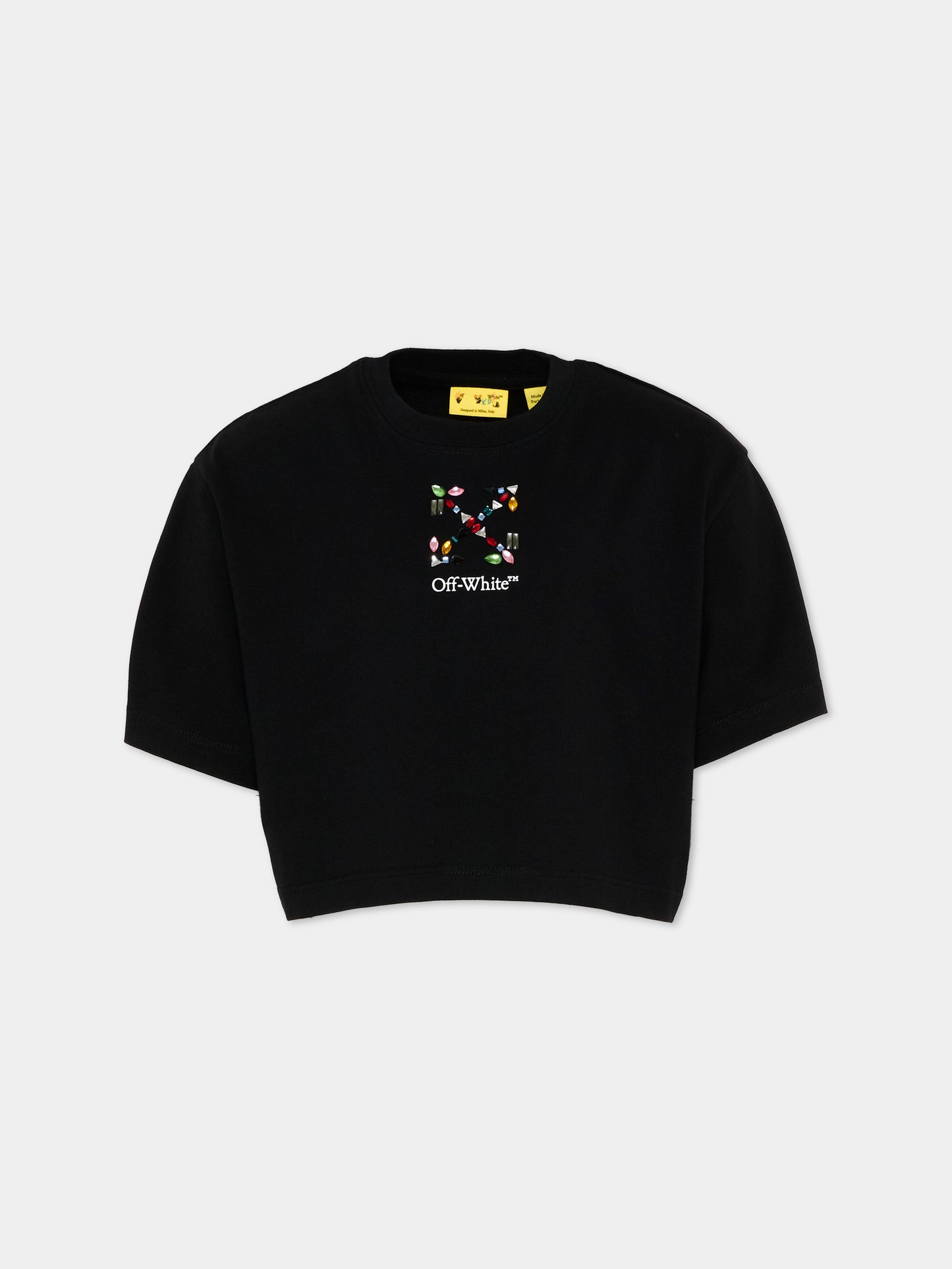 T-Shirt nera per bambina con logo,Off White,44GAA019S26J002001